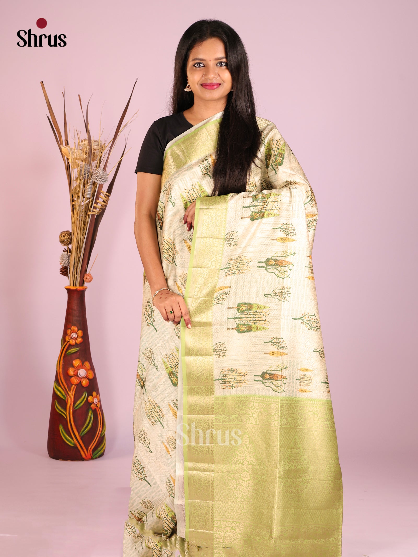 DHS25549 - Printed Semi Tussar Saree