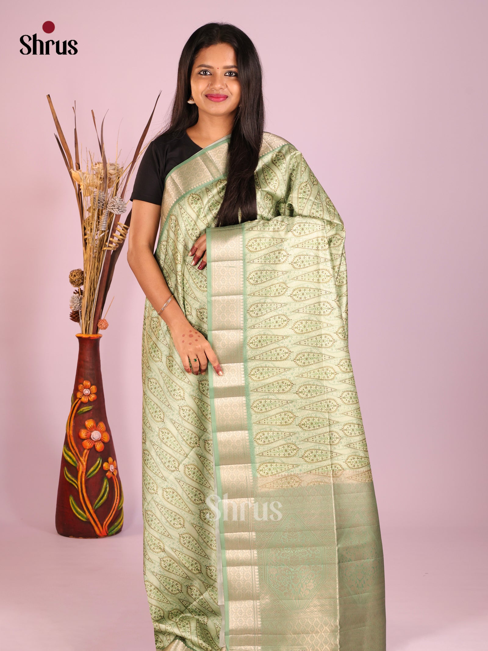 DHS25552 - Printed Semi Tussar Saree