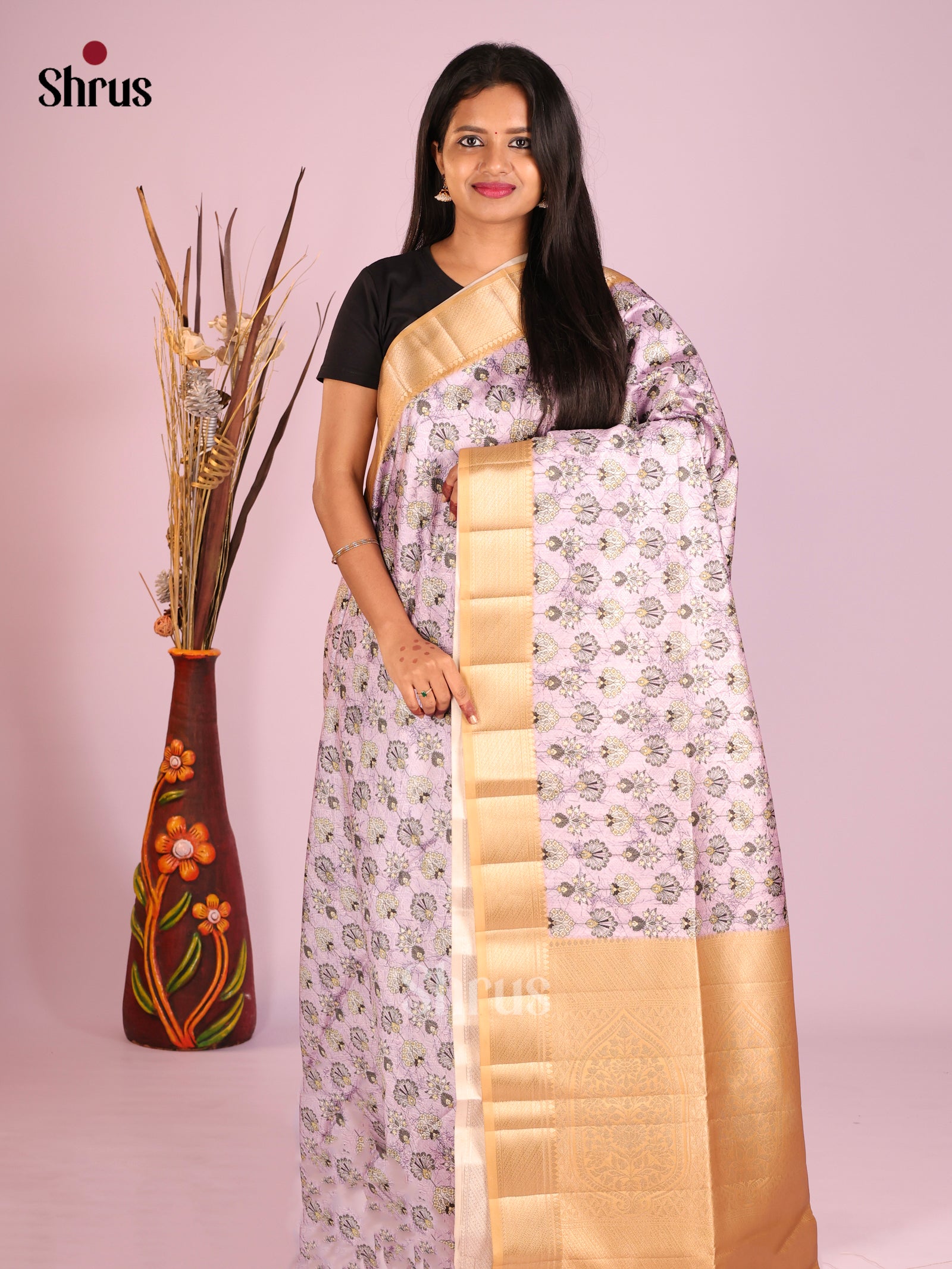 DHS25556 - Printed Semi Tussar Saree