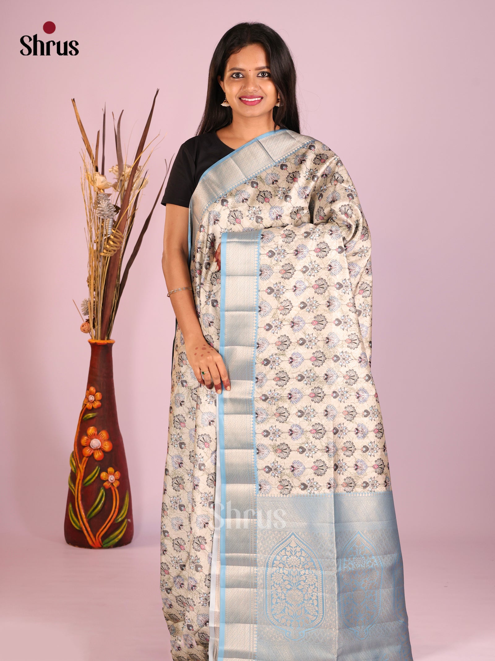 DHS25557 - Printed Semi Tussar Saree