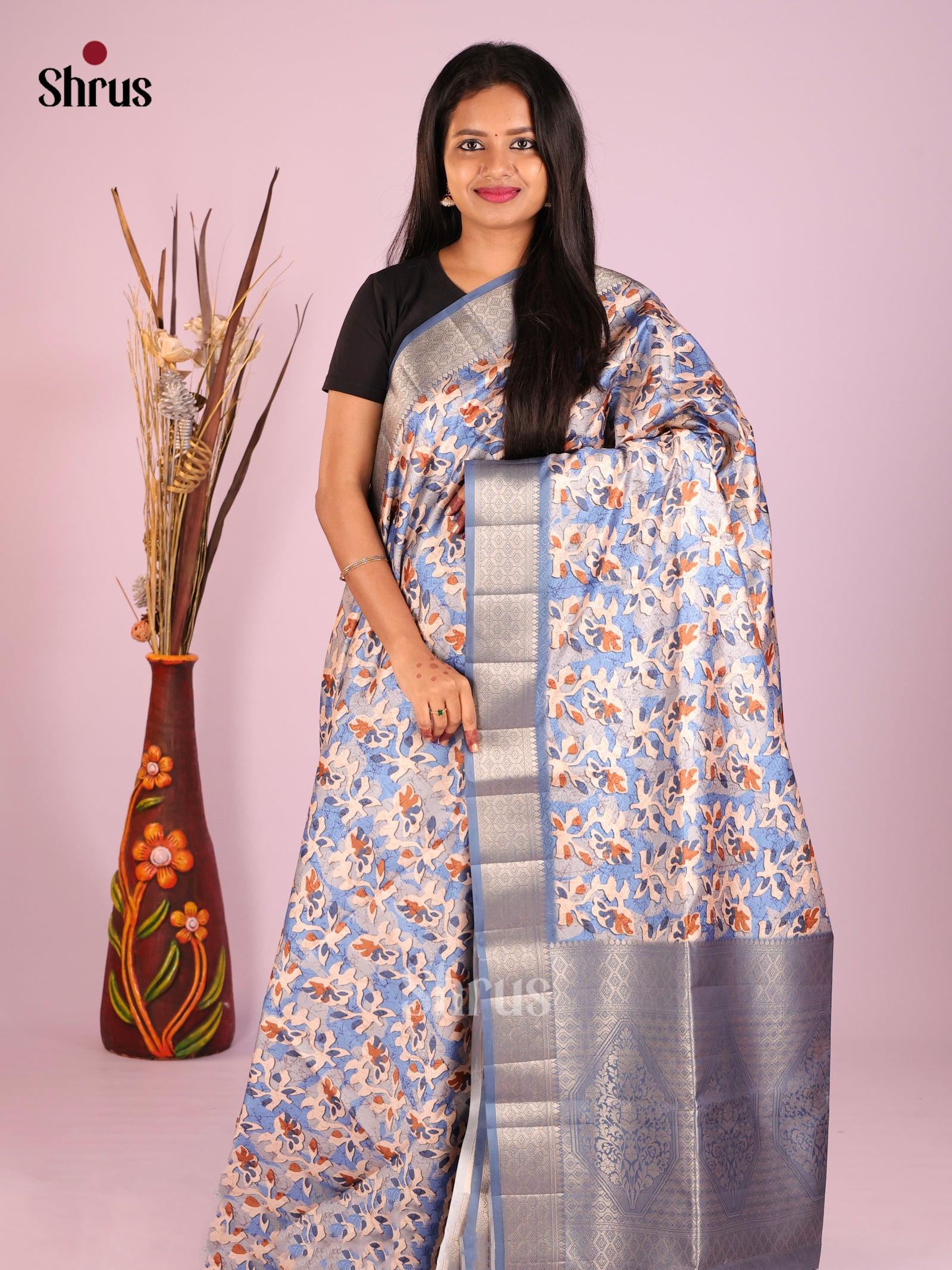 DHS25562 - Printed Semi Tussar Saree