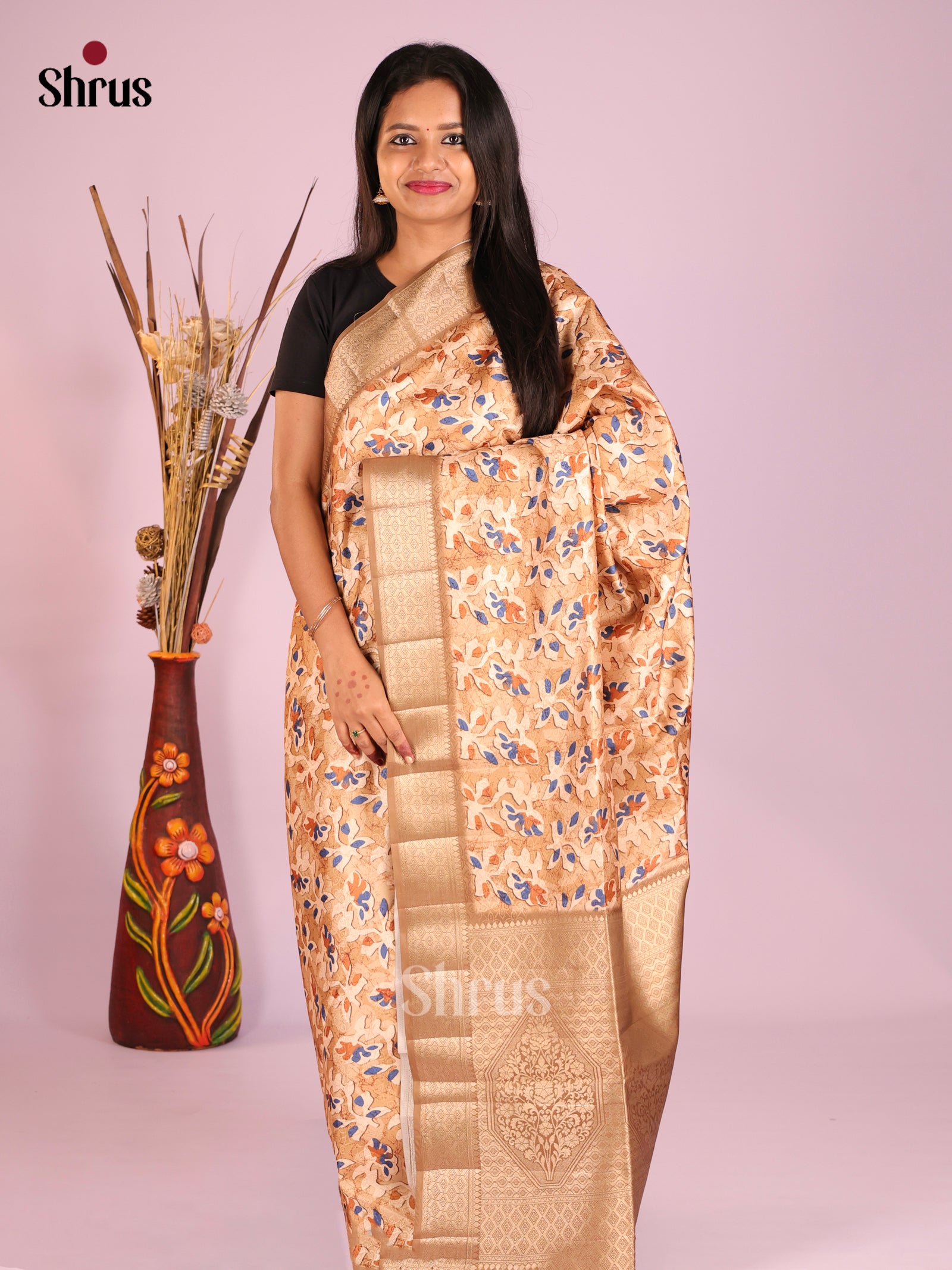 DHS25563 - Printed Semi Tussar Saree