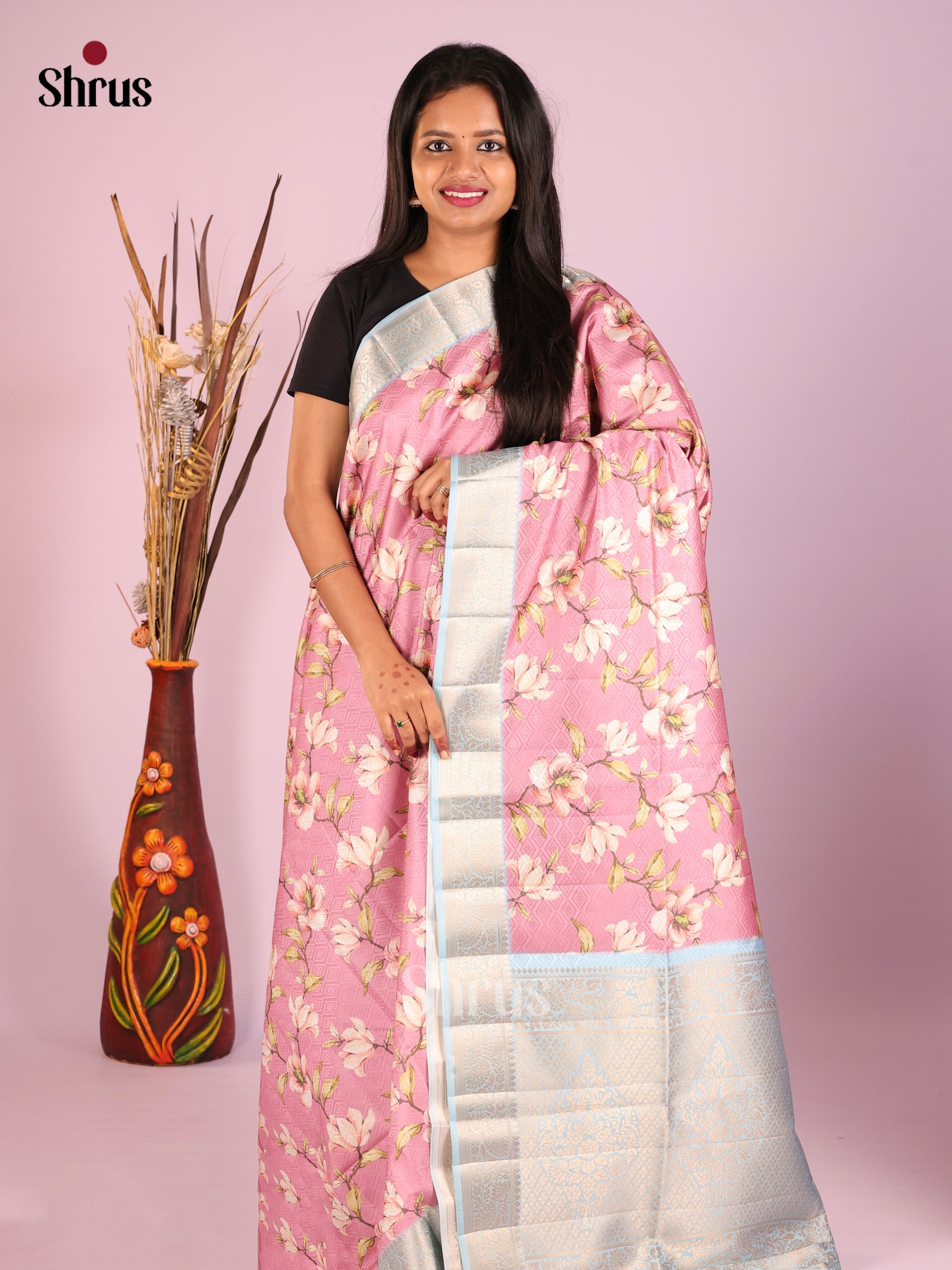 DHS25566 - Printed Semi Tussar Saree