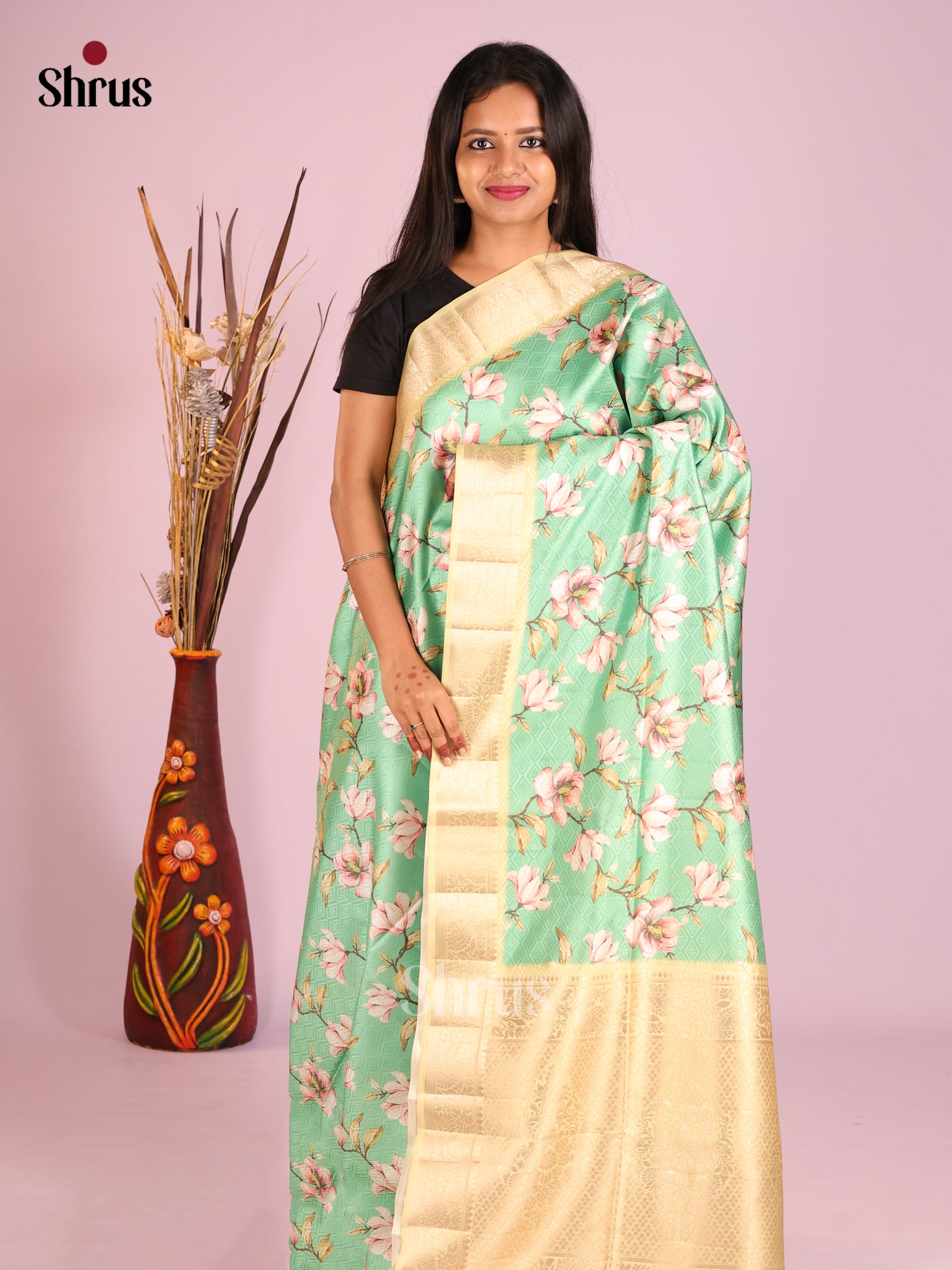 DHS25567 - Printed Semi Tussar Saree