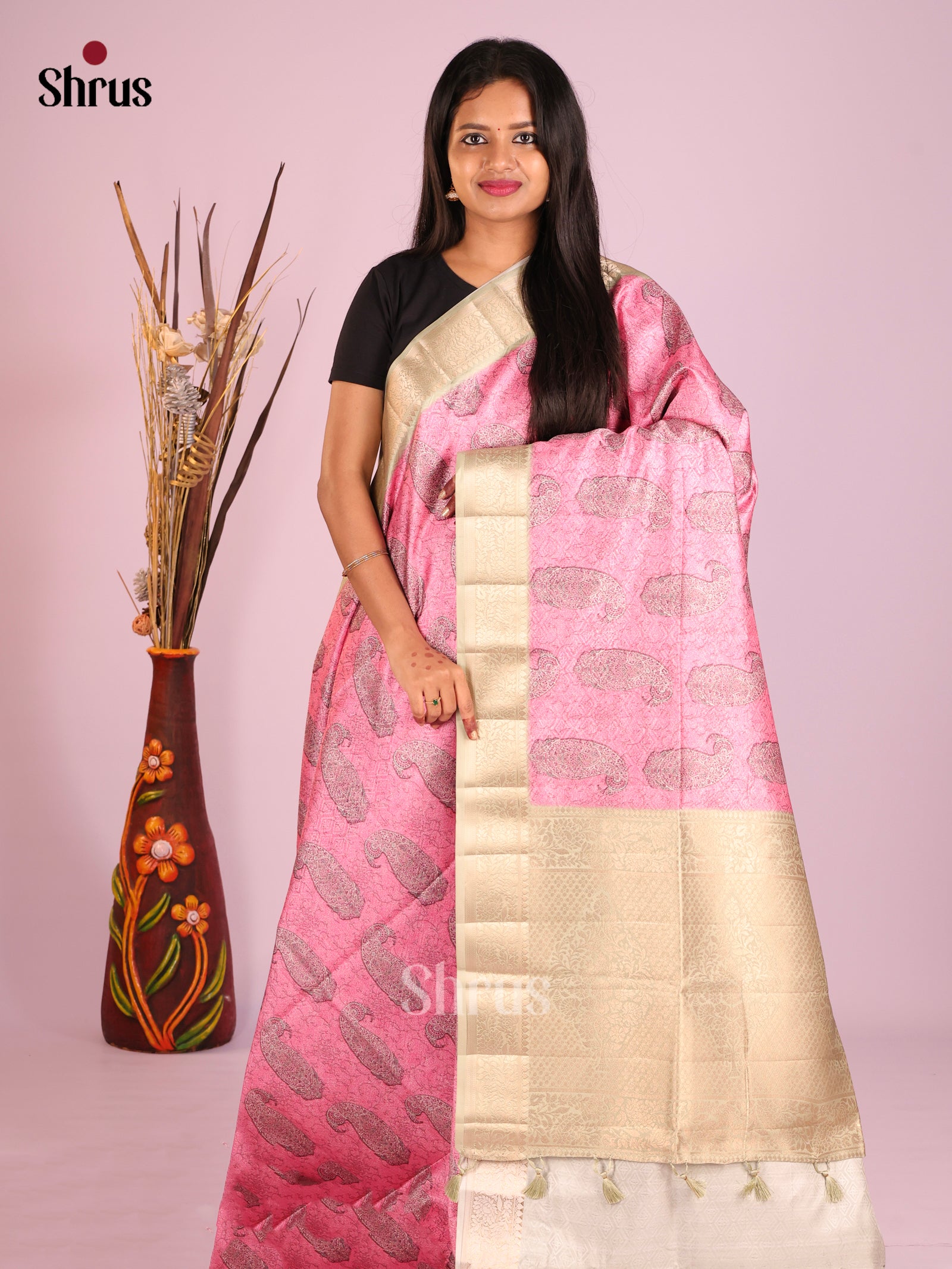 DHS25569 - Printed Semi Tussar Saree