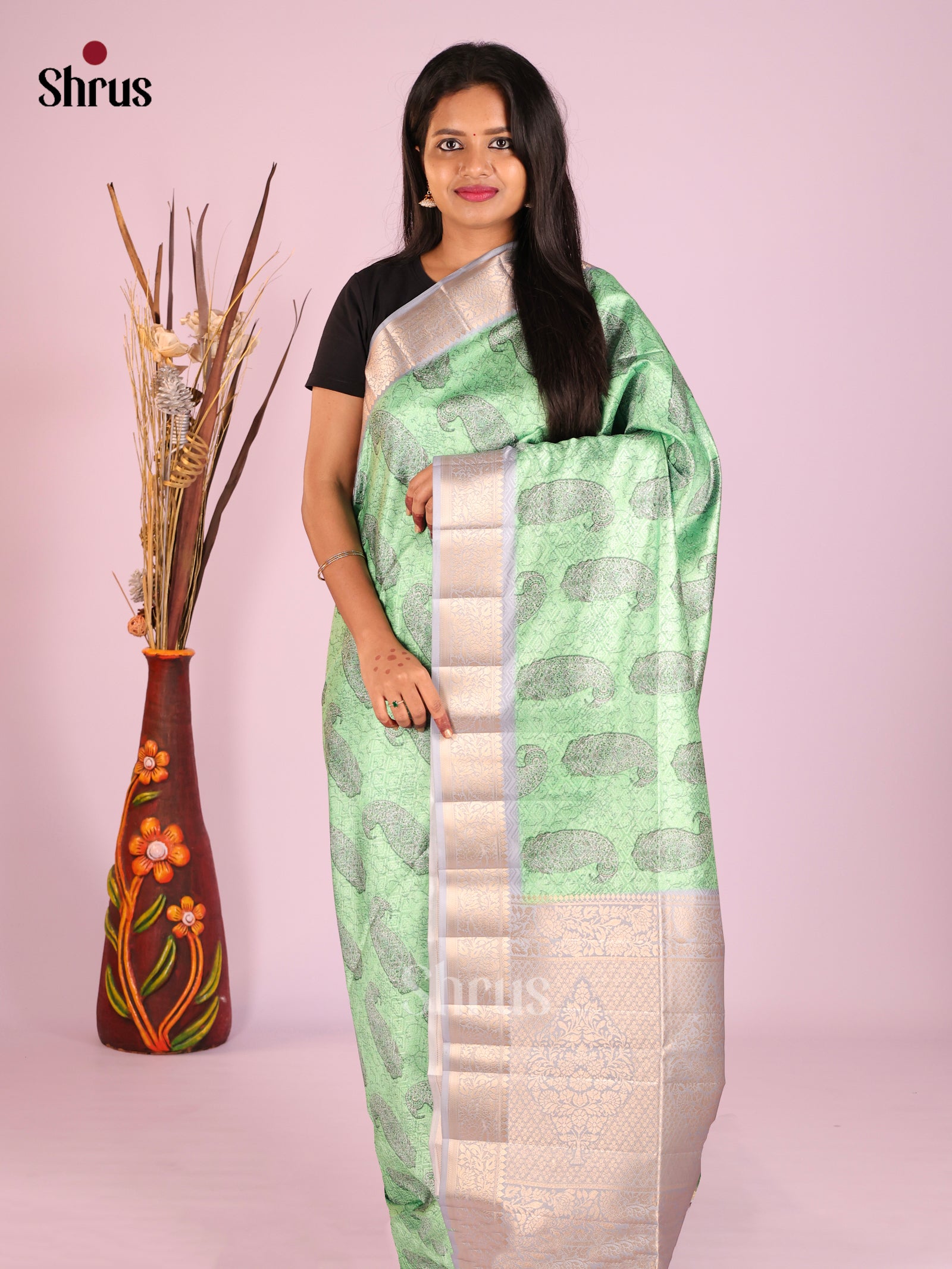 DHS25572 - Printed Semi Tussar Saree