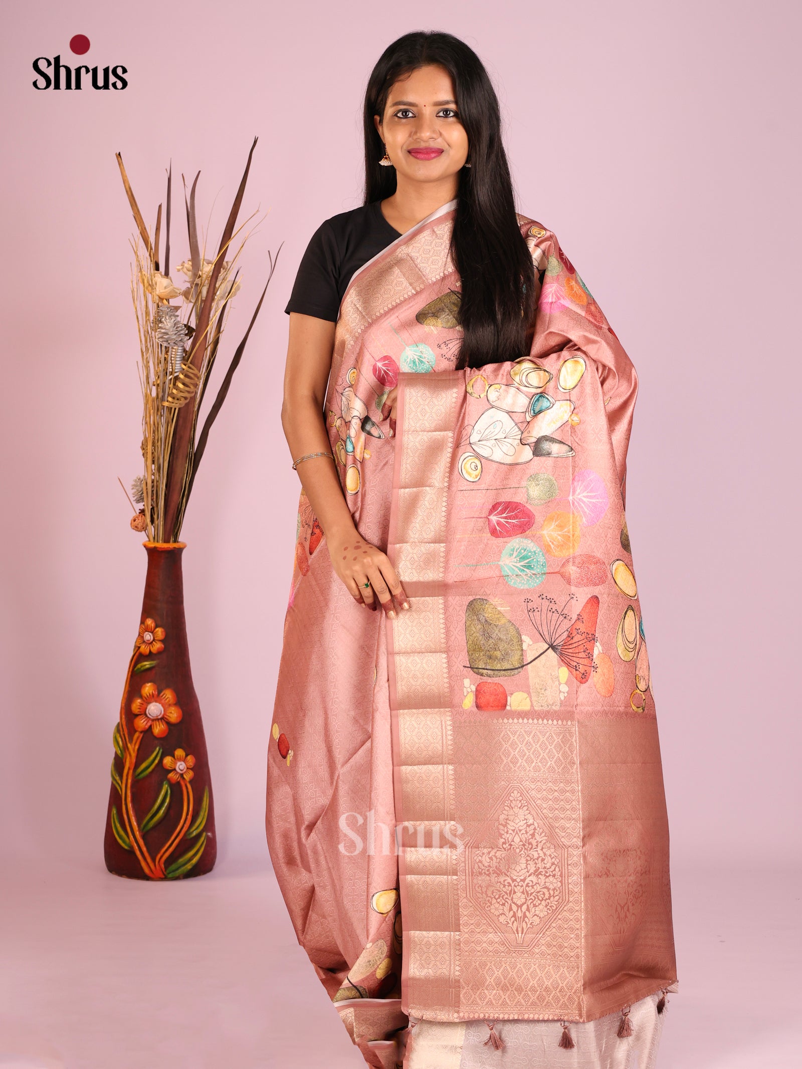 DHS25574 - Printed Semi Tussar Saree