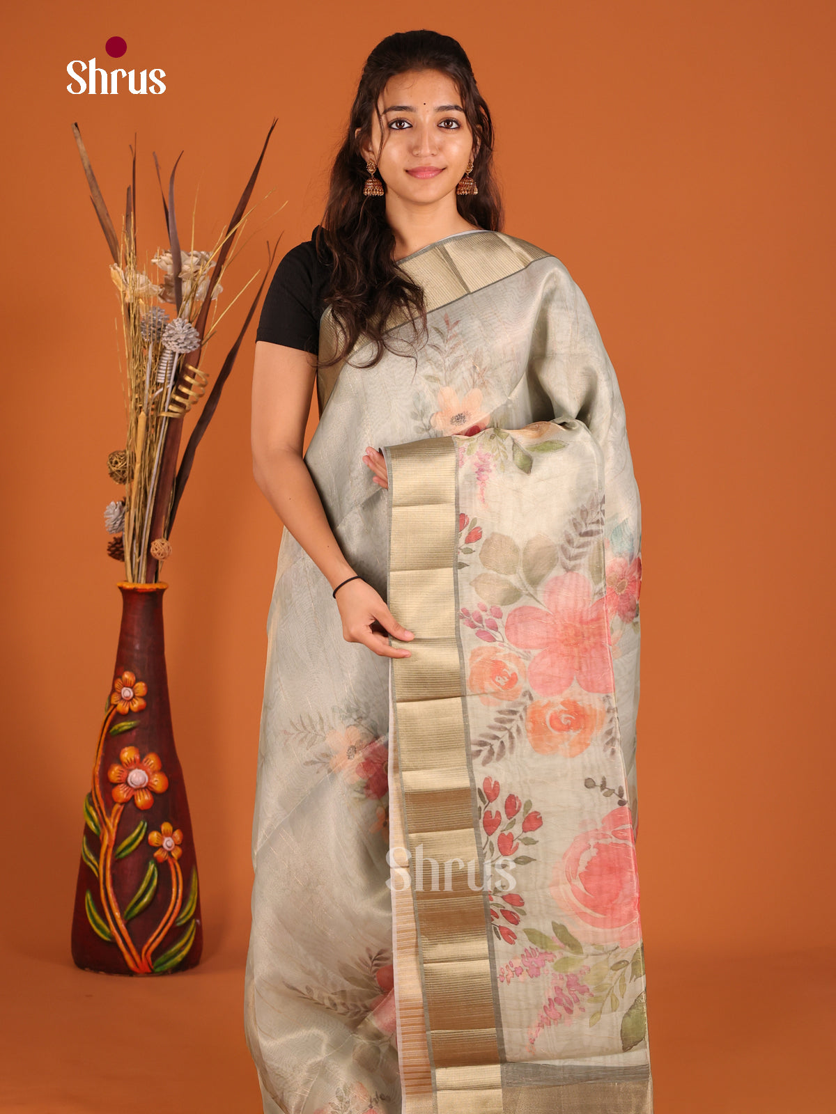 Grey - Semi Organza Saree