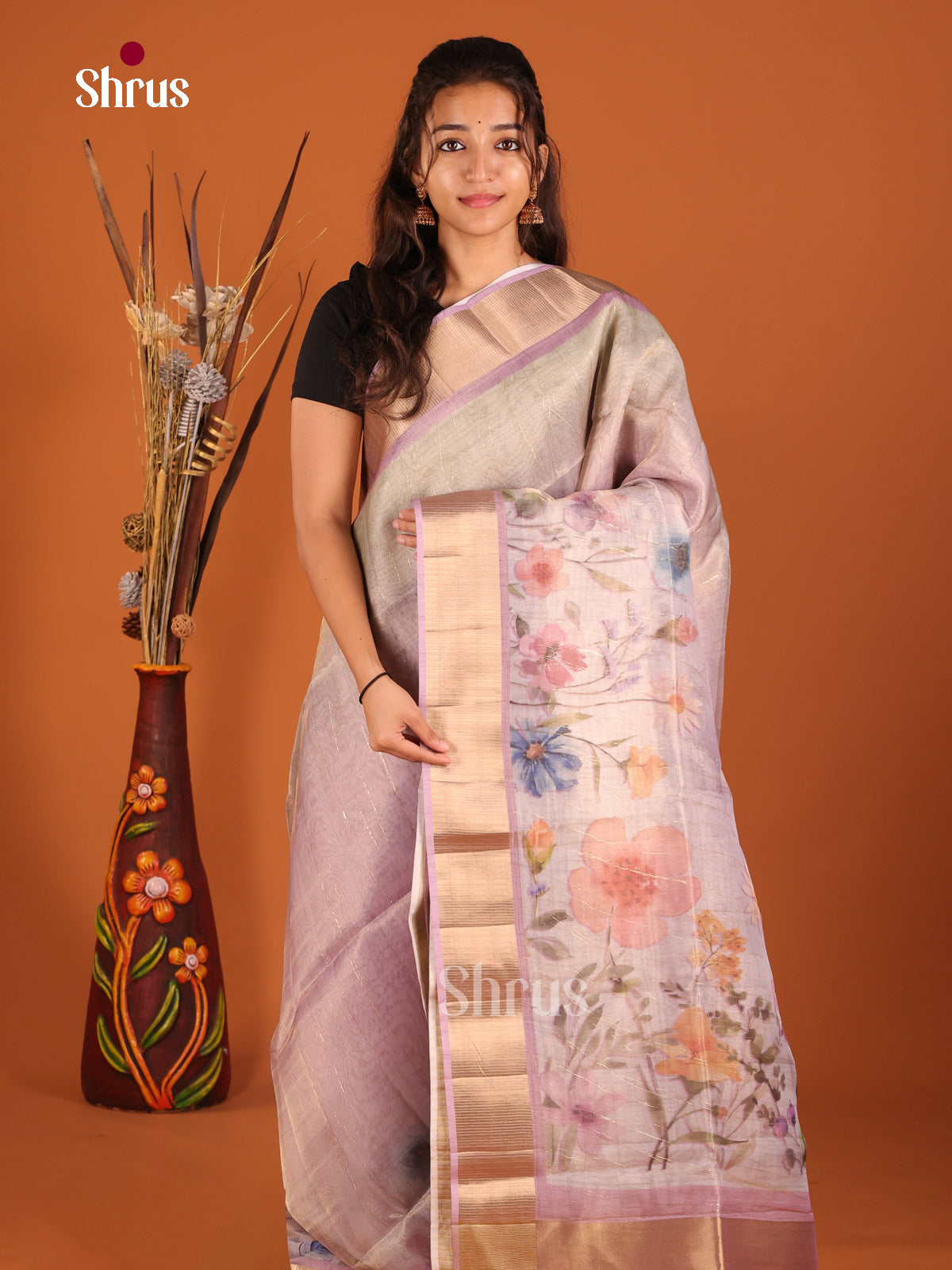 Lavender - Semi Organza Saree - Shop on Shrus.com