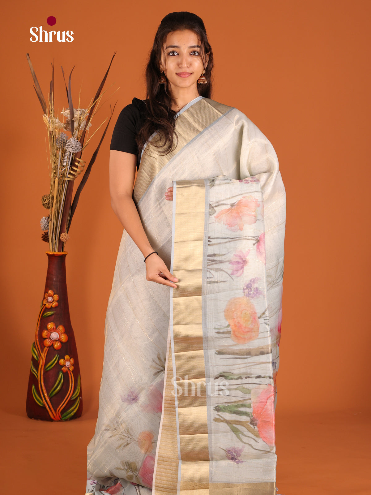 Grey - Semi Organza Saree