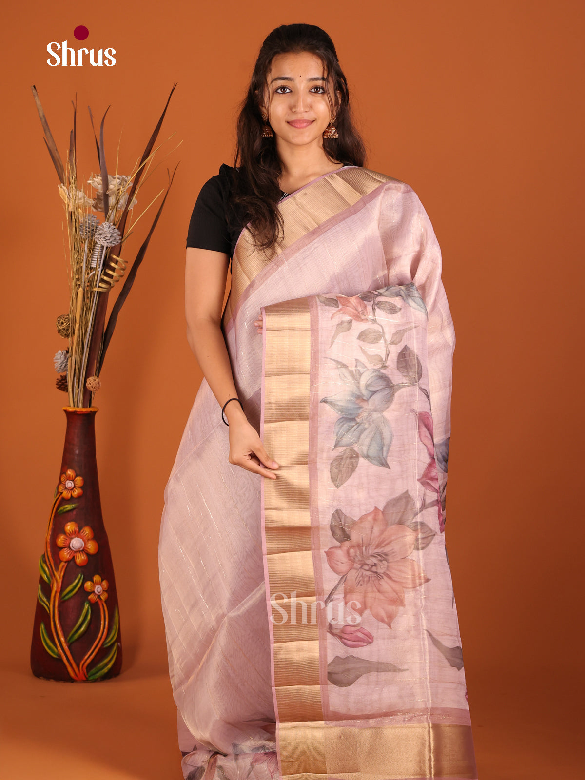 Lavender - Semi Organza Saree - Shop on Shrus.com