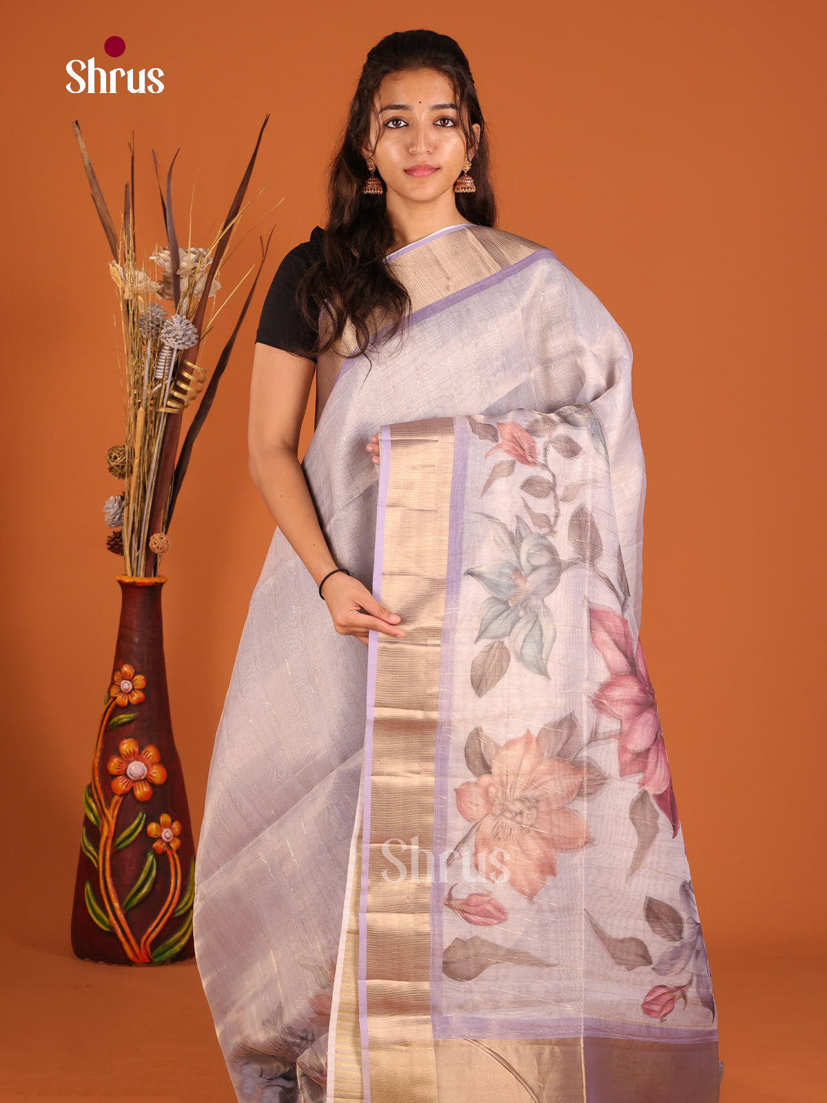 Lilac - Semi Organza Saree - Shop on Shrus.com