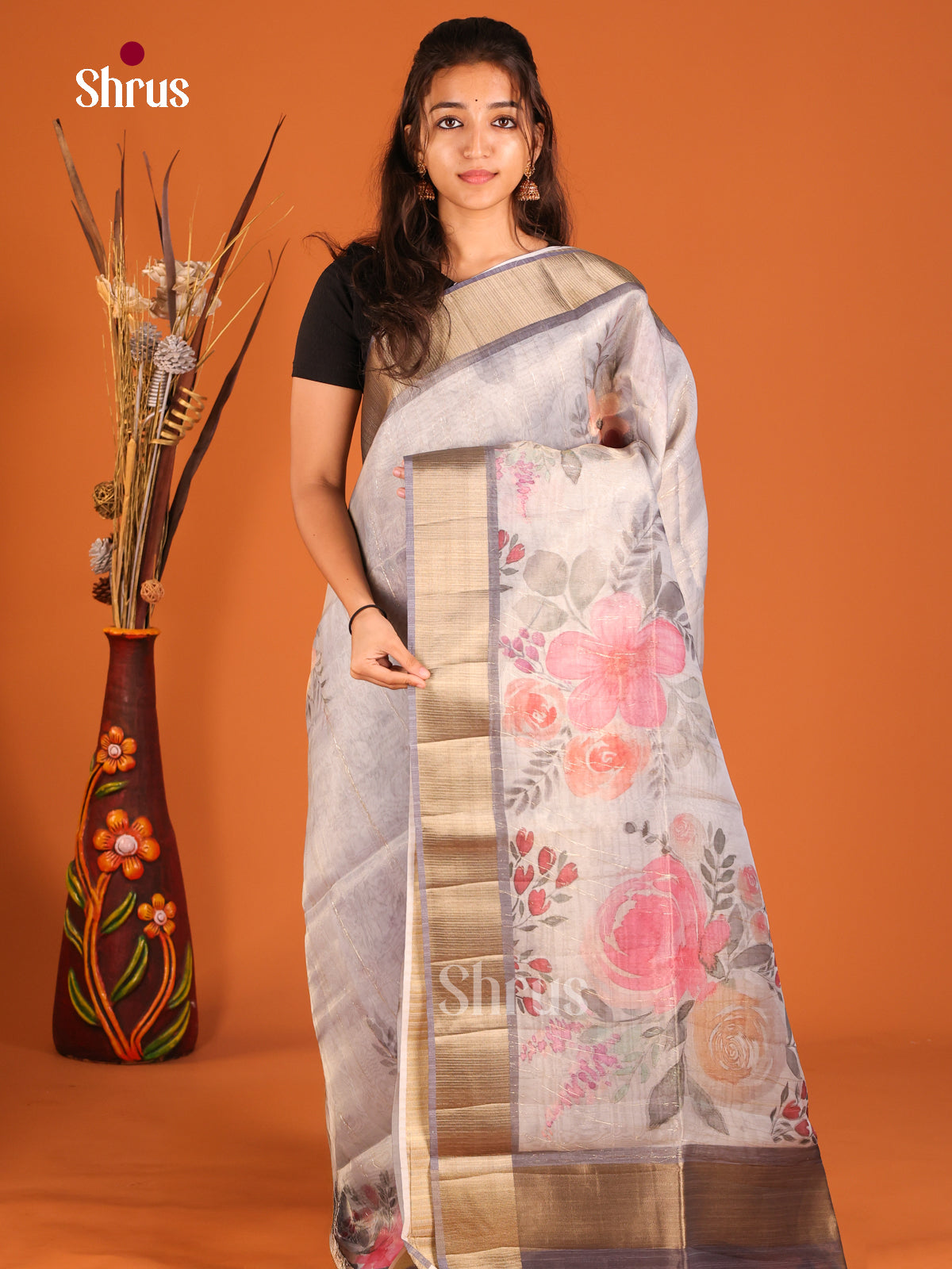 Grey - Semi Organza Saree