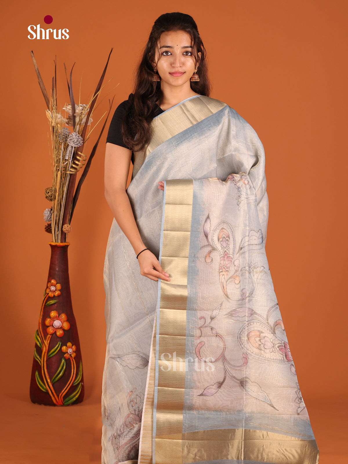Light Blue - Semi Organza Saree - Shop on Shrus.com