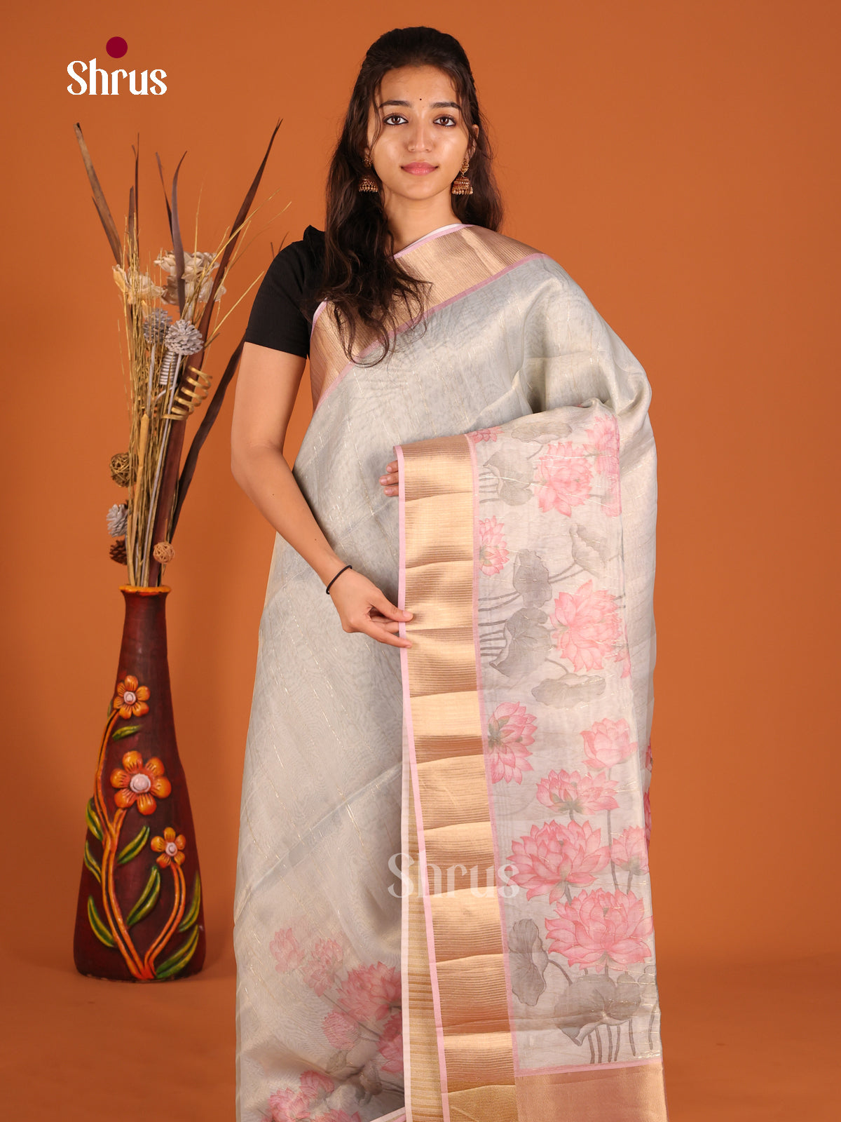 Grey - Semi Organza Saree