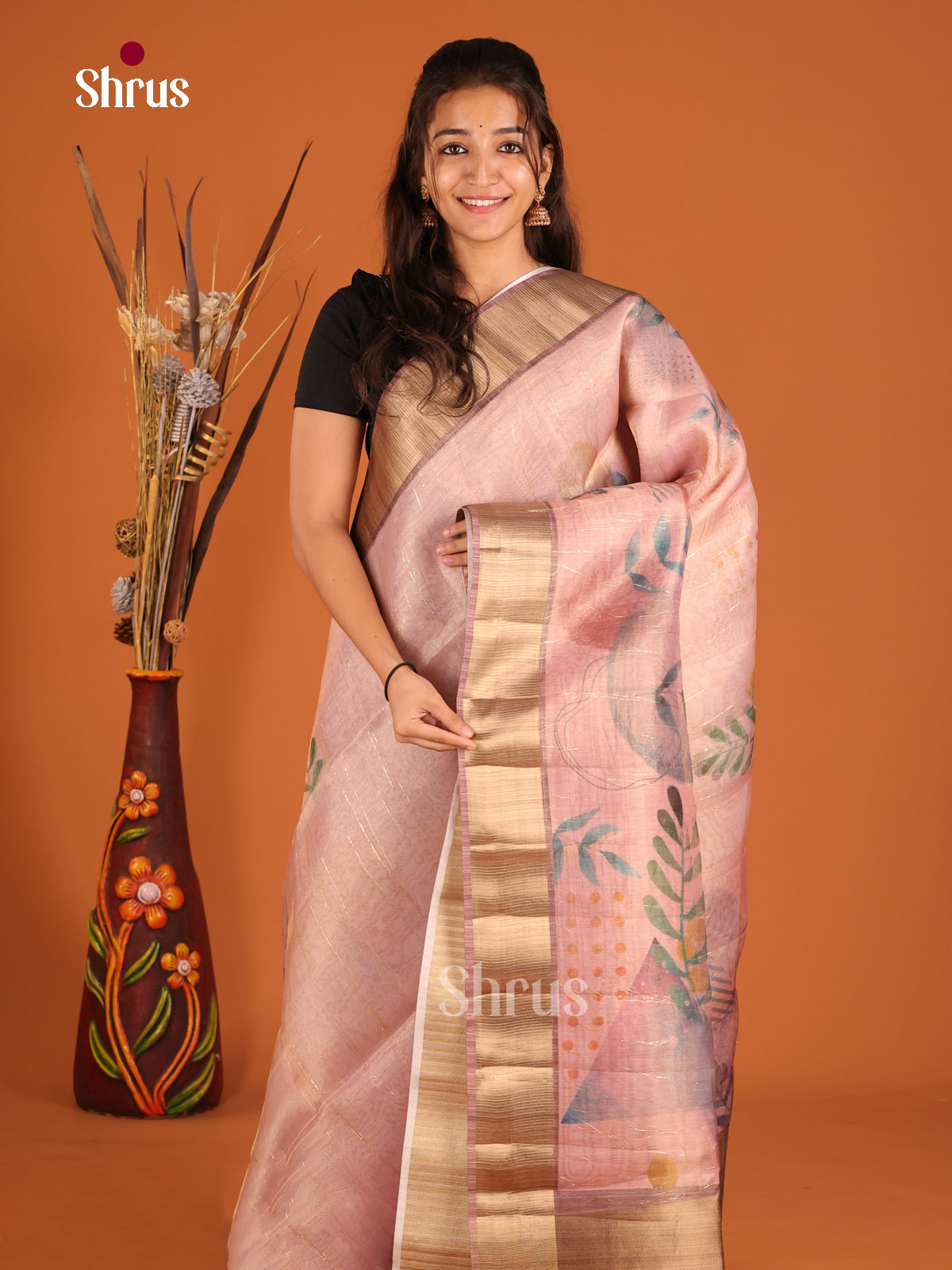 Dusty Pink  - Semi Organza Saree - Shop on Shrus.com