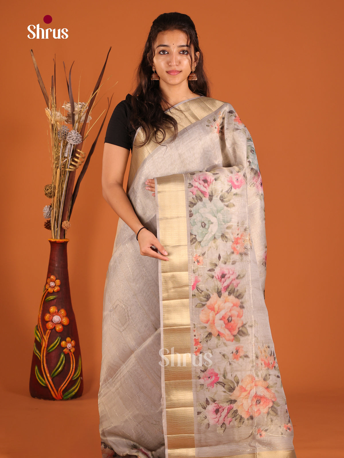 Grey - Semi Organza Saree