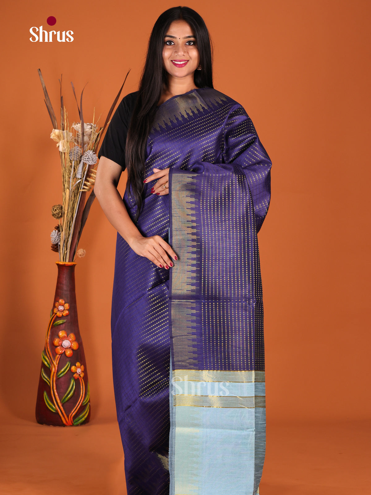 Blue & Light Blue - Semi Rawsilk Saree