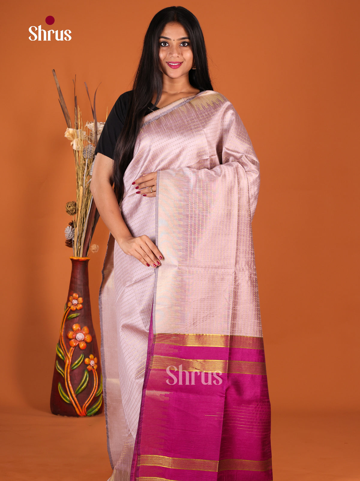 Lavender & Pink - Semi Rawsilk Saree - Shop on Shrus.com