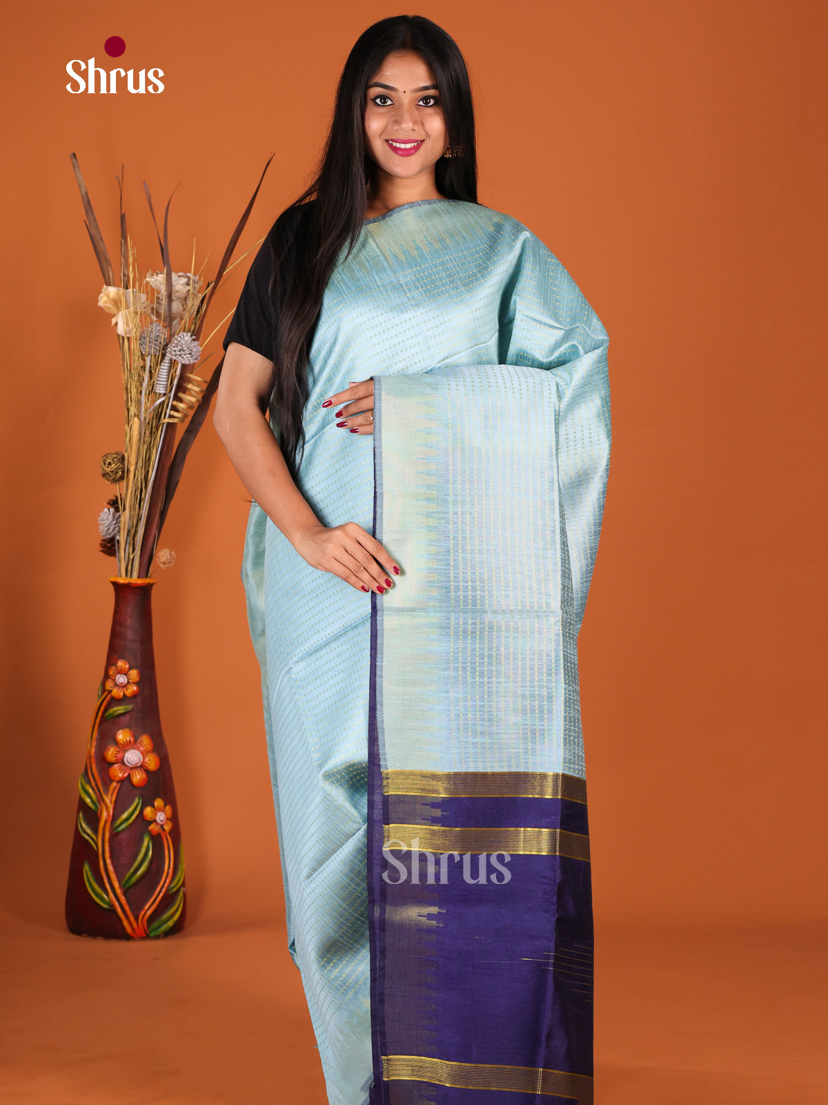 Light Blue & Blue- Semi Rawsilk Saree - Shop on Shrus.com