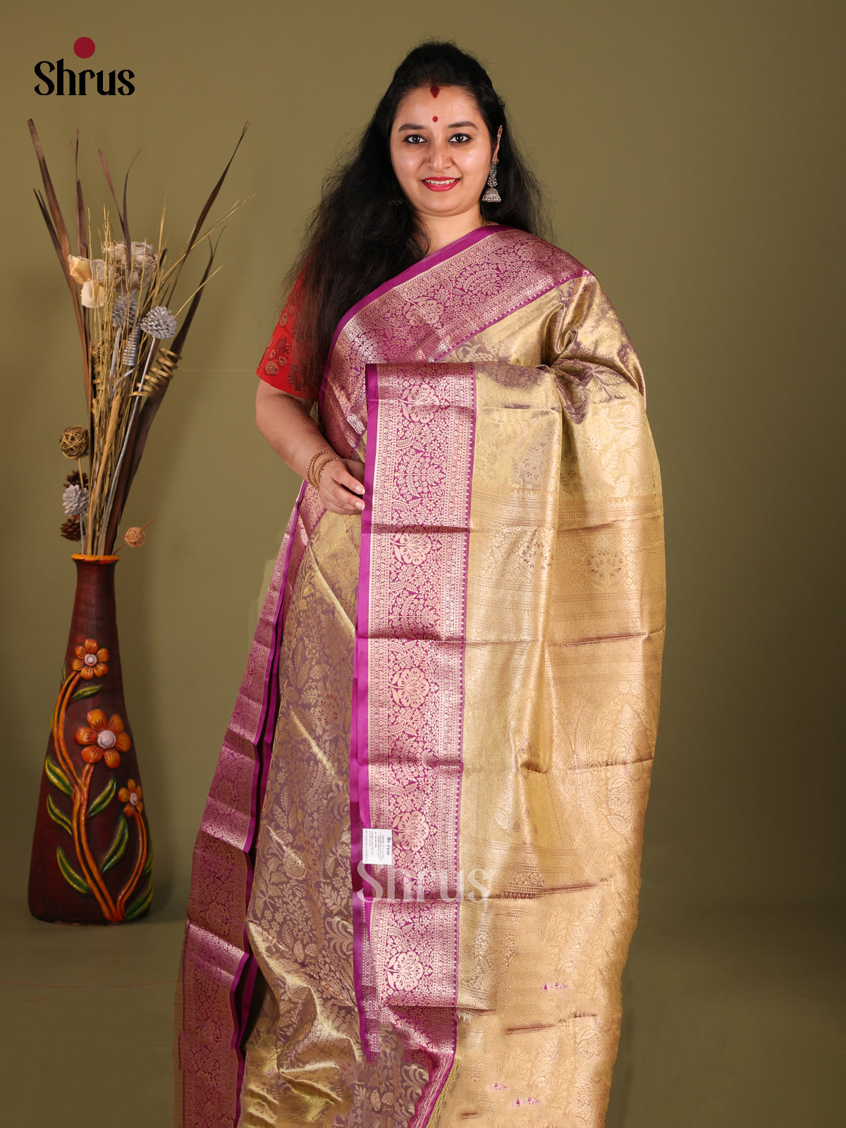 Gold & Purple - Kanchipuram-halfpure Saree - Shop on Shrus.com