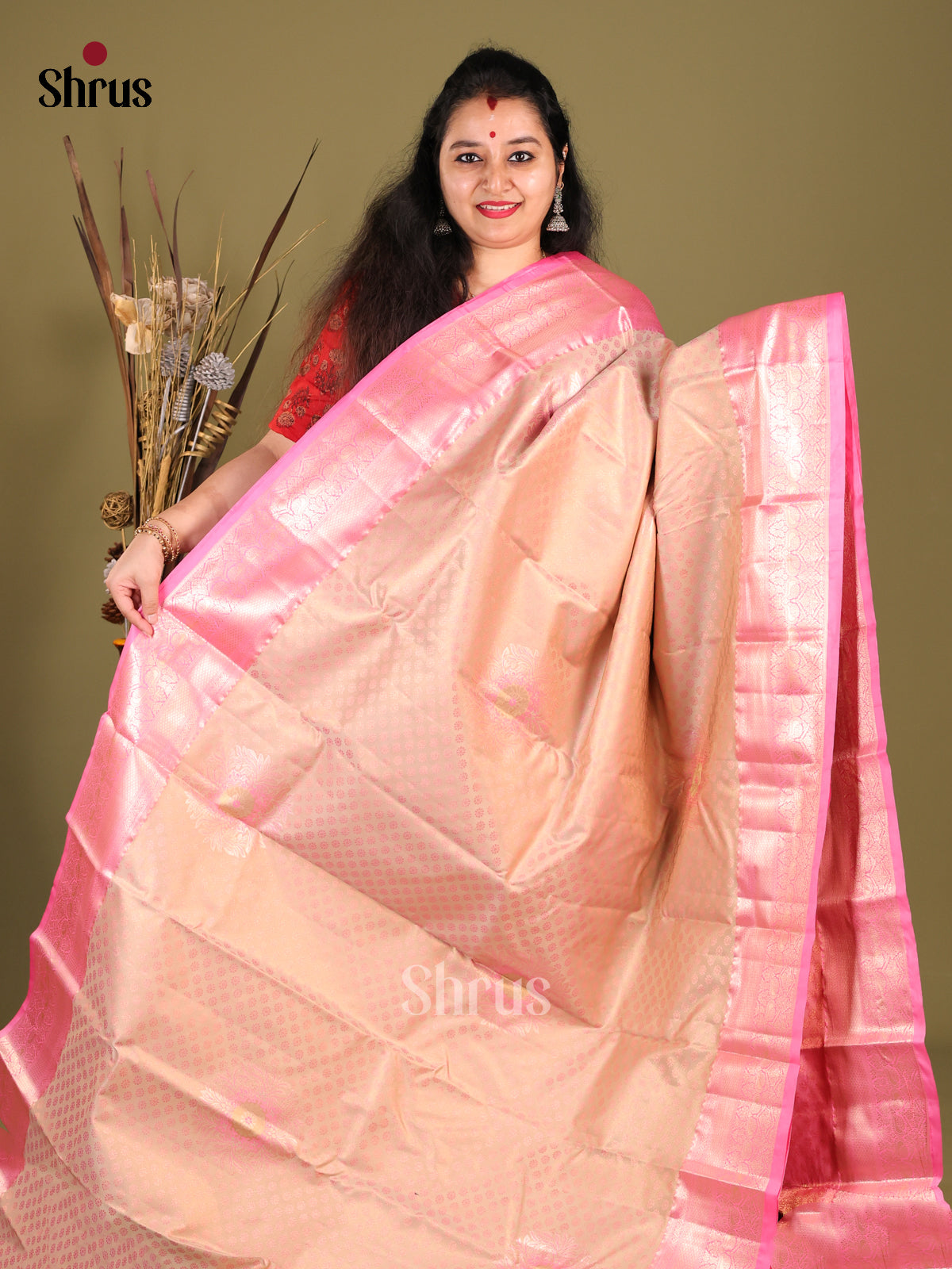 Peach & Pink - Kanchipuram-halfpure Saree 1