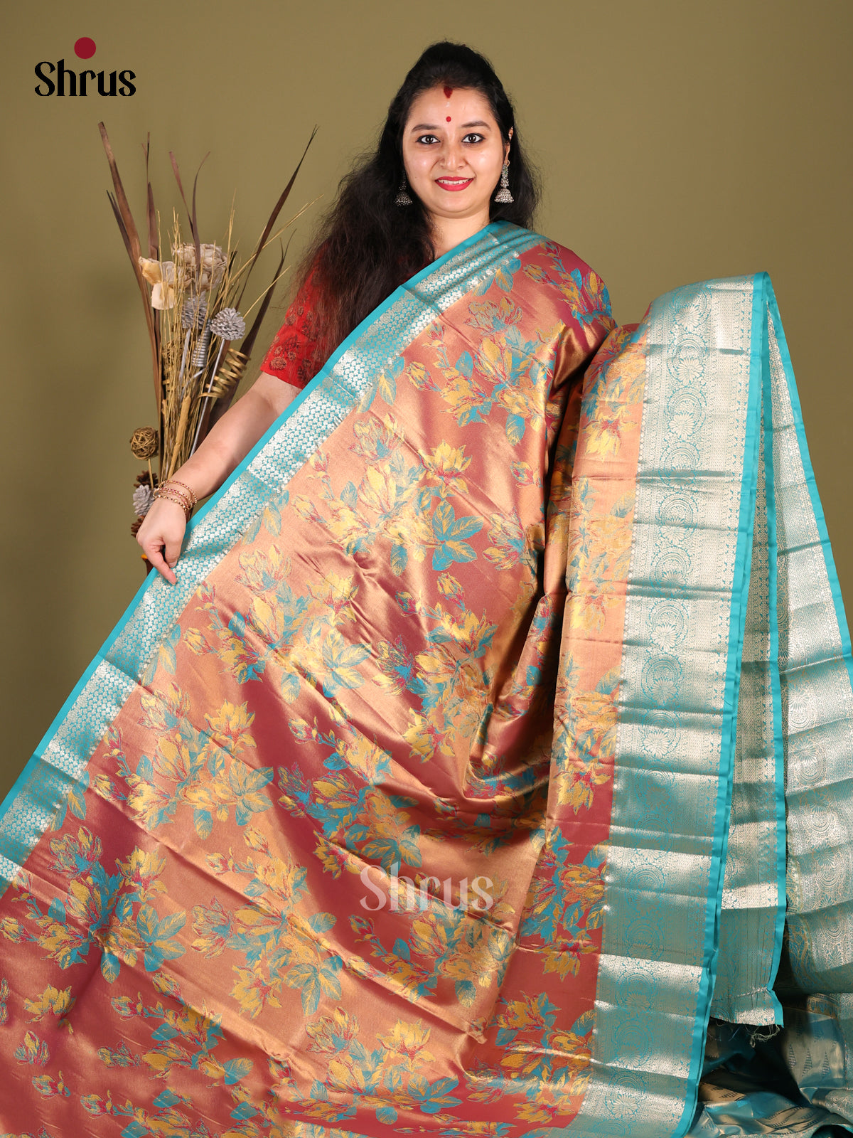 Brown & Blue- Kanchipuram-halfpure Saree