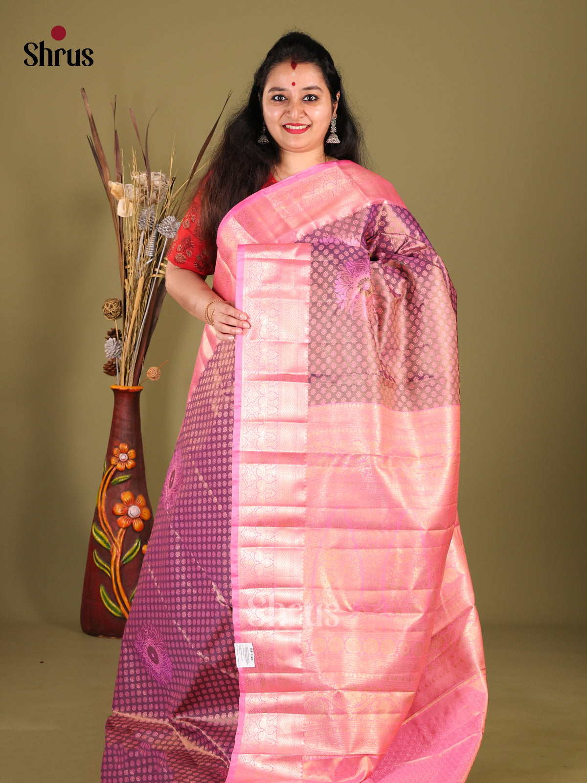 Purple & Pink - Kanchipuram-halfpure Saree - Shop on Shrus.com