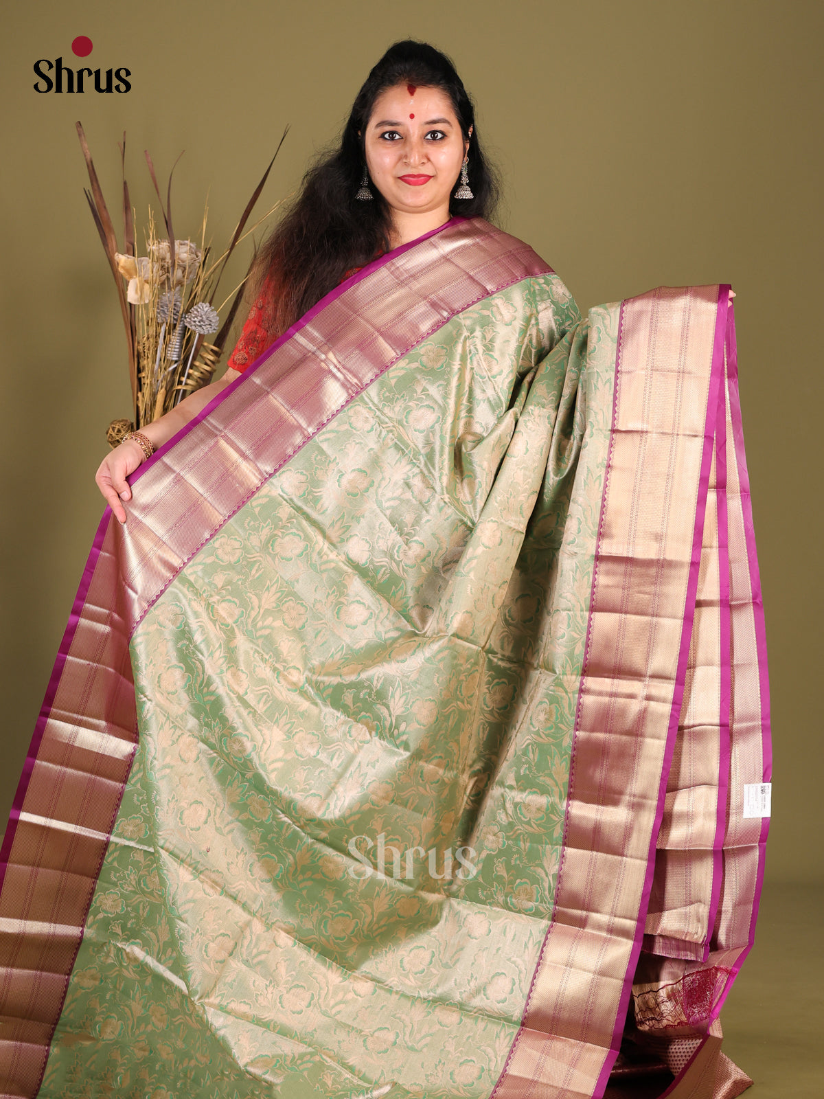 Green & Purple - Kanchipuram-halfpure Saree - Shop on Shrus.com
