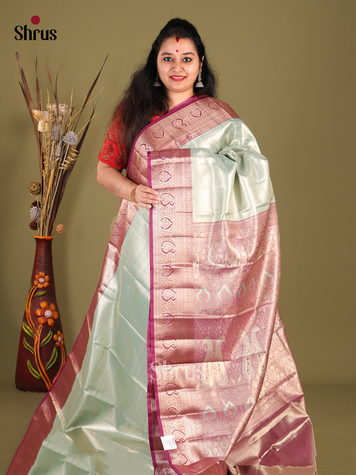 Pastel Blue & Purple - Kanchipuram-halfpure Saree - Shop on Shrus.com