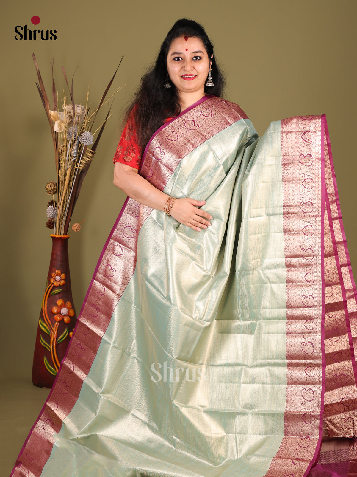 Pastel Blue & Purple - Kanchipuram-halfpure Saree - Shop on Shrus.com