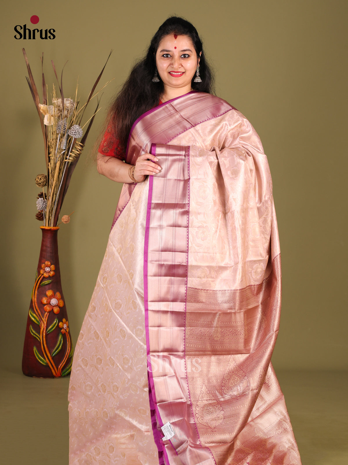 Dusty Pink & Purple - Kanchipuram-halfpure Saree - Shop on Shrus.com