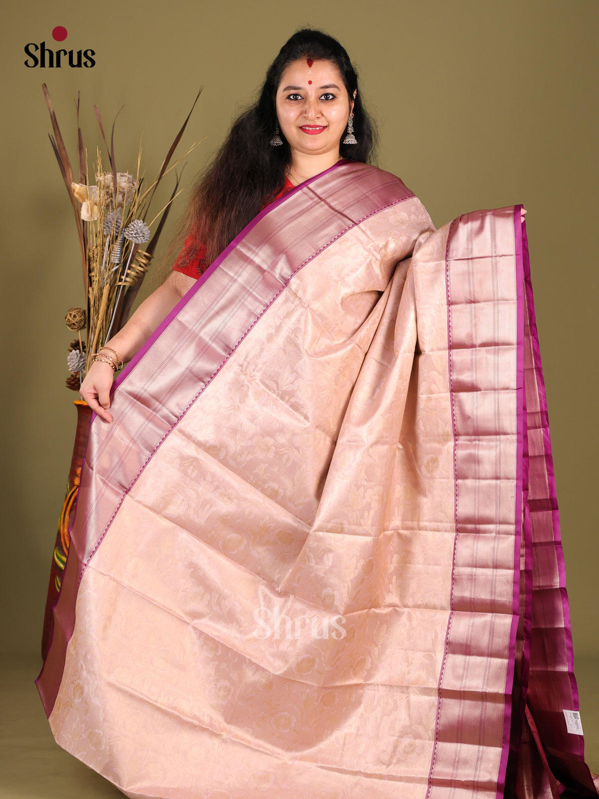 Dusty Pink & Purple - Kanchipuram-halfpure Saree - Shop on Shrus.com