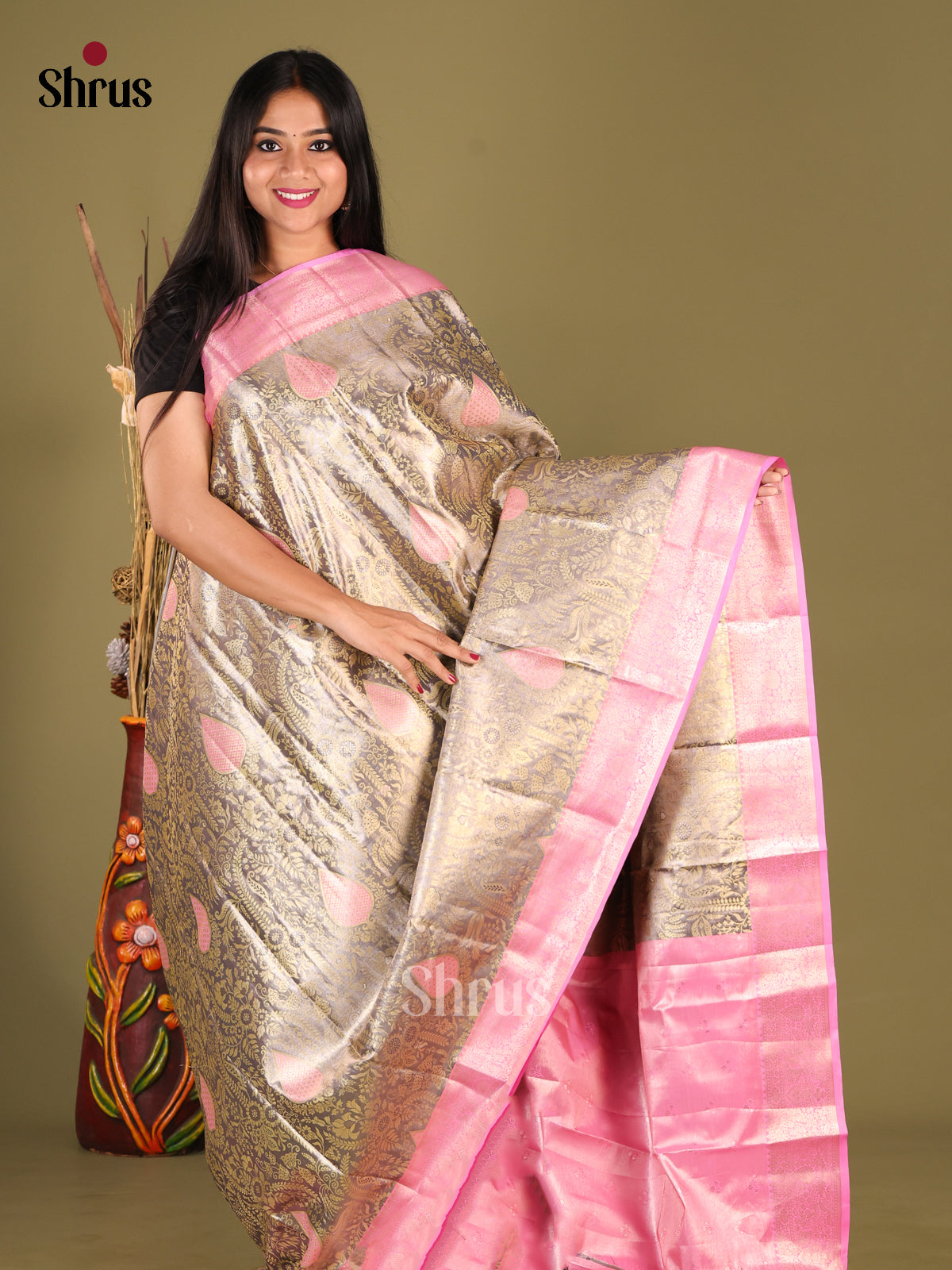 DHS25721 - Kanchipuram-halfpure Saree - Shop on Shrus.com