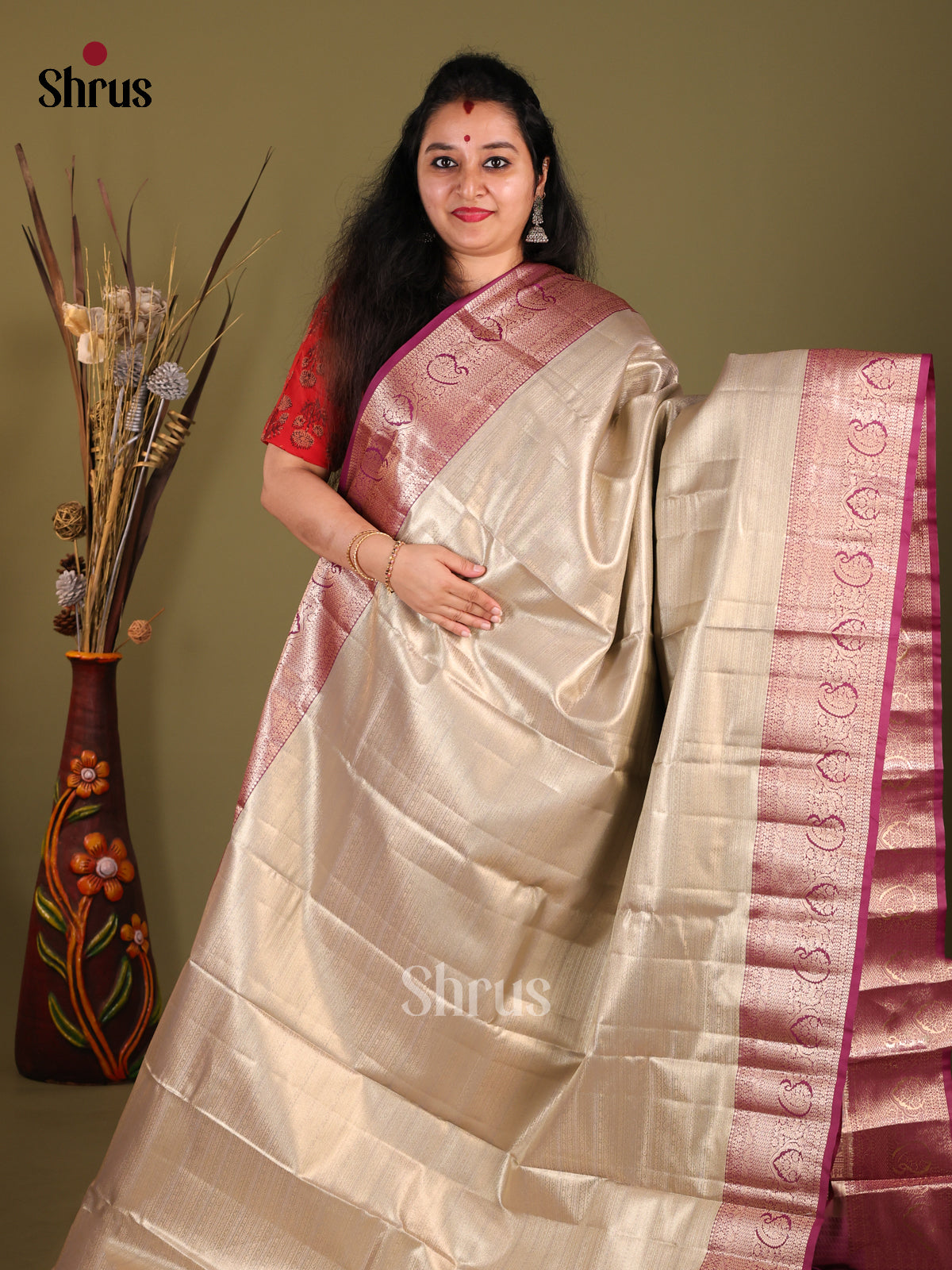 Grey & Purple - Kanchipuram-halfpure Saree - Shop on Shrus.com