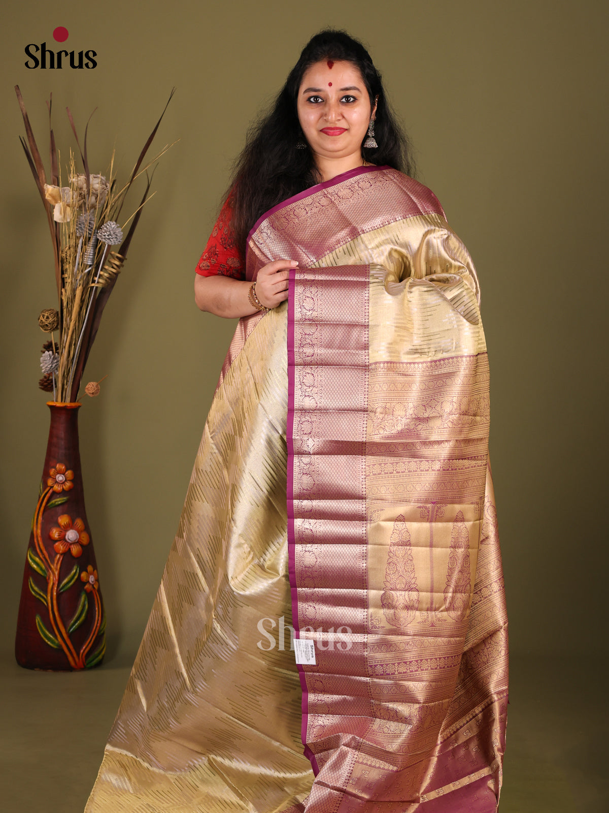 Green & Purple- Kanchipuram-halfpure Saree - Shop on Shrus.com
