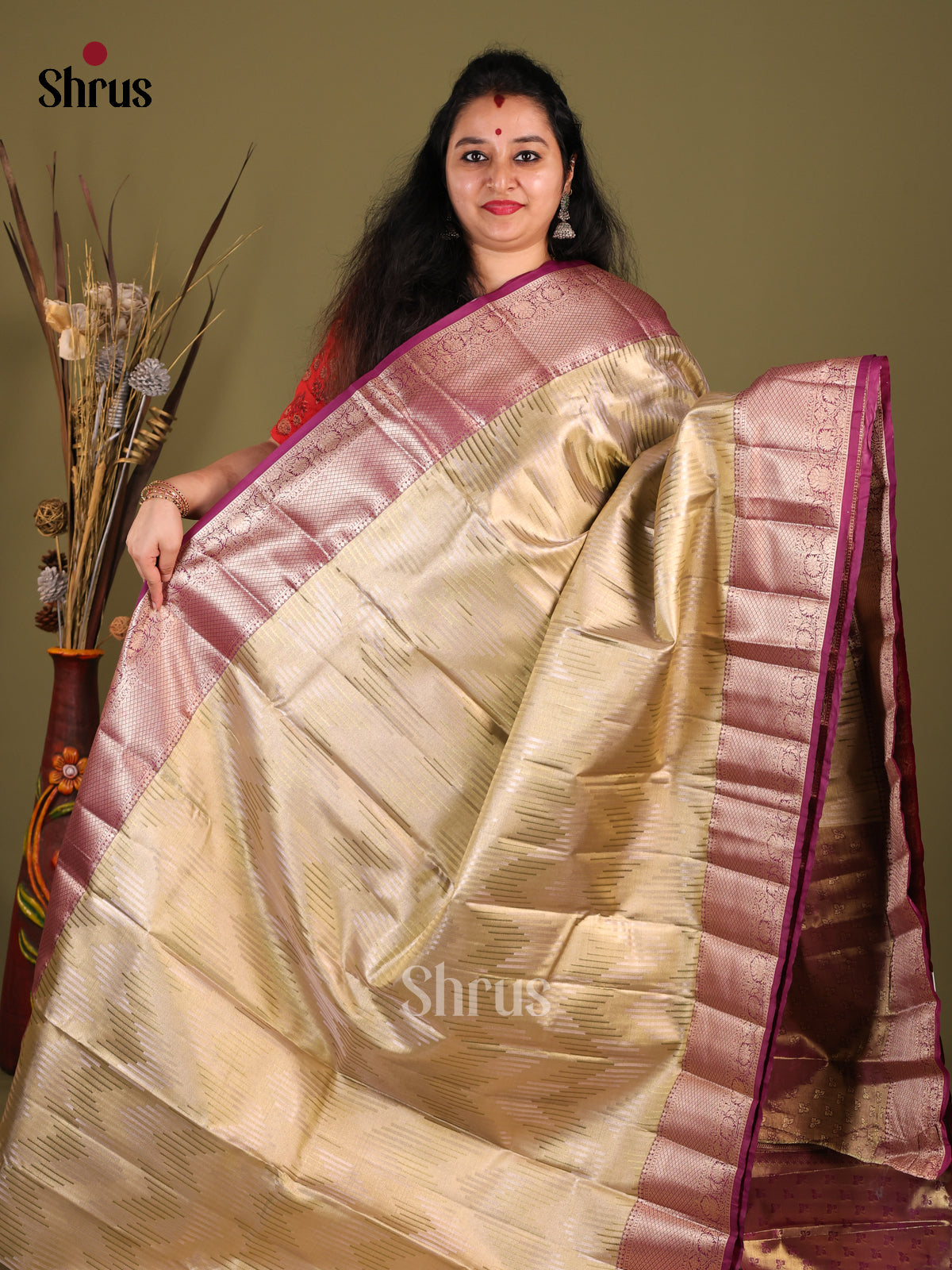 Green & Purple- Kanchipuram-halfpure Saree - Shop on Shrus.com