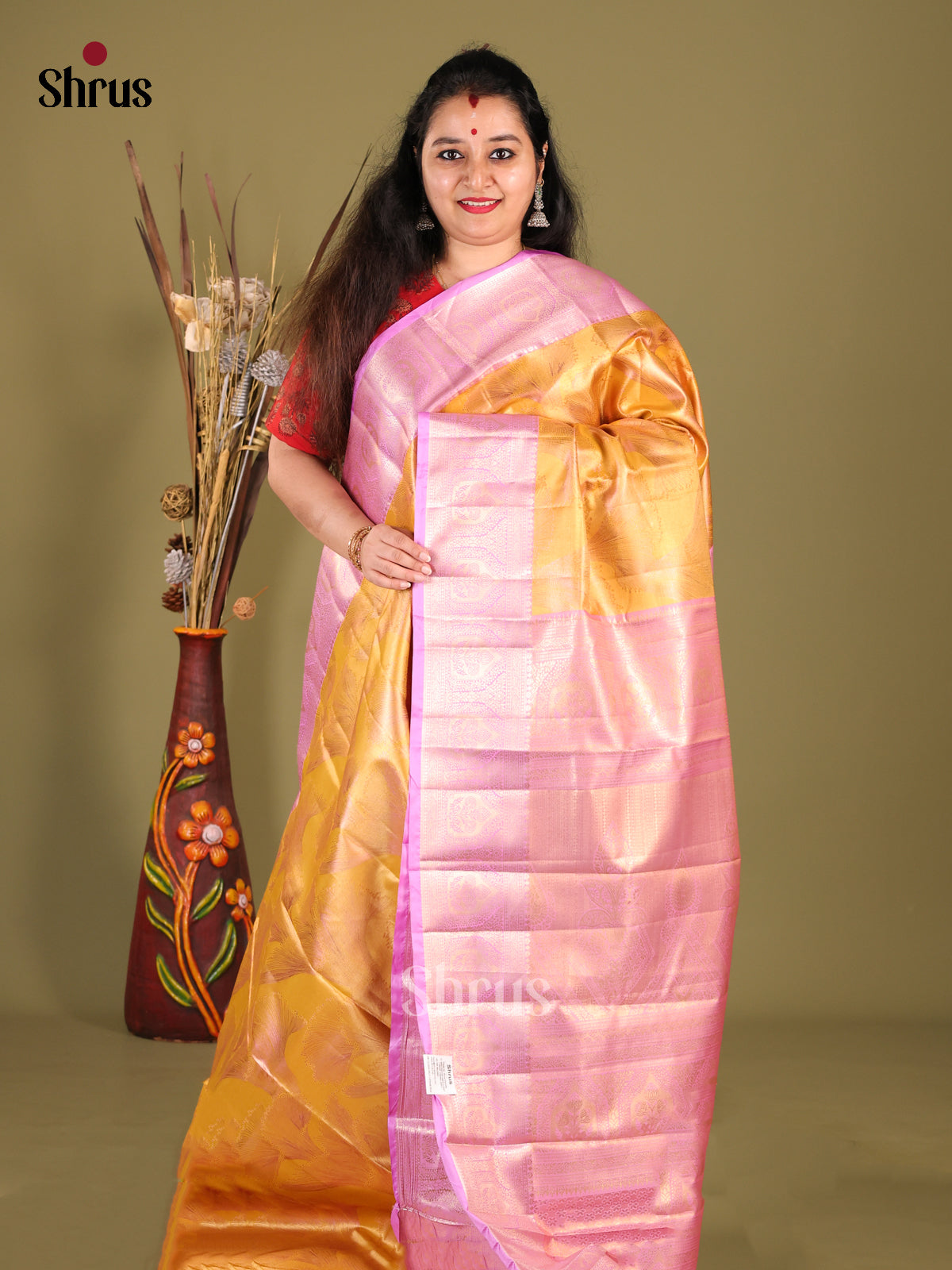 Yellow & Lavender - Kanchipuram-halfpure Saree
