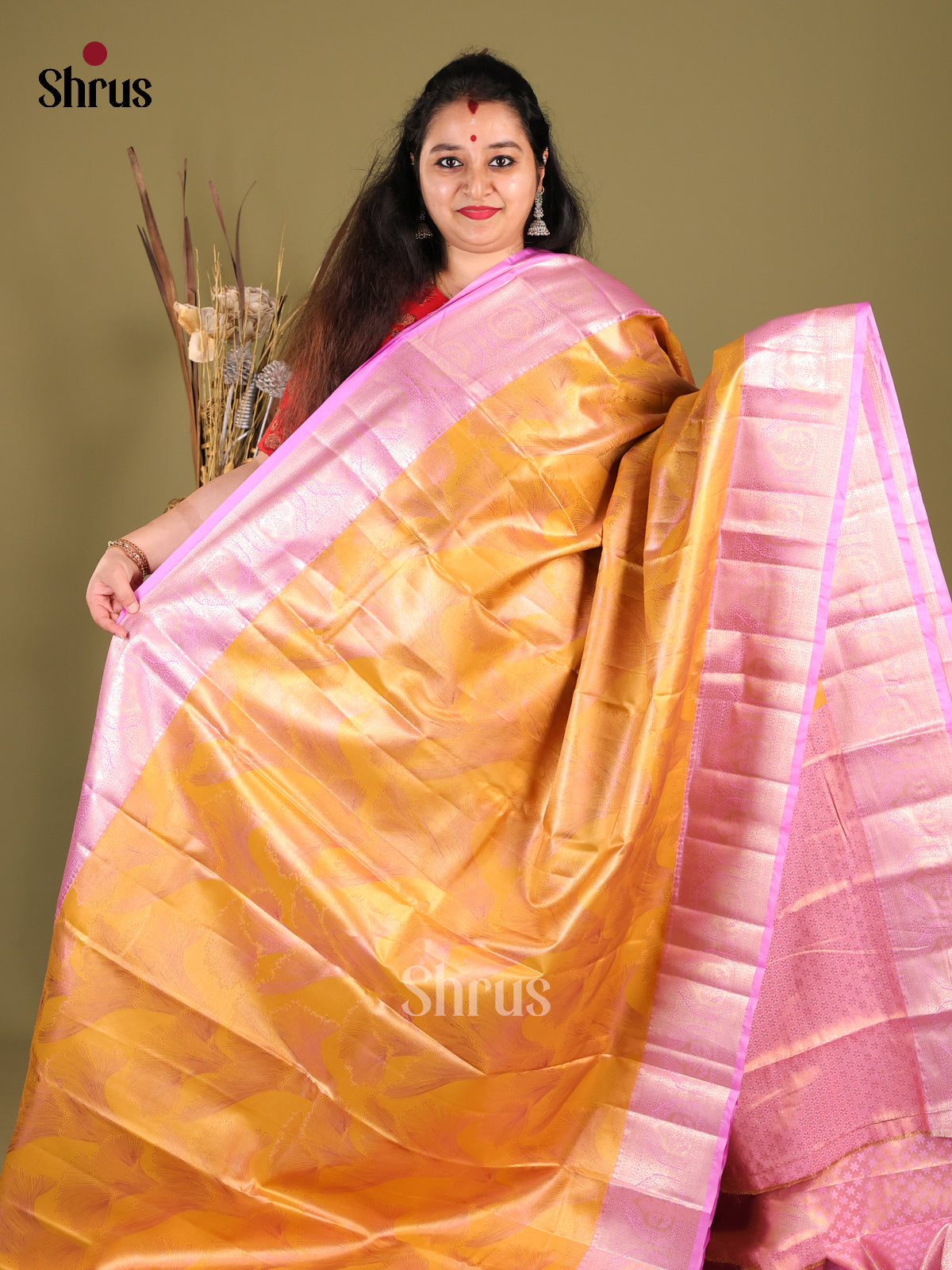 Yellow & Lavender - Kanchipuram-halfpure Saree 1