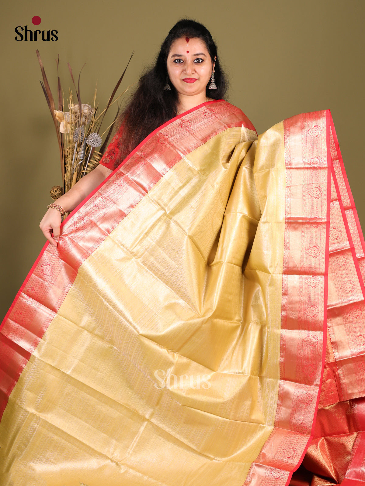 Green  &  Red - Kanchipuram-halfpure Saree - Shop on Shrus.com