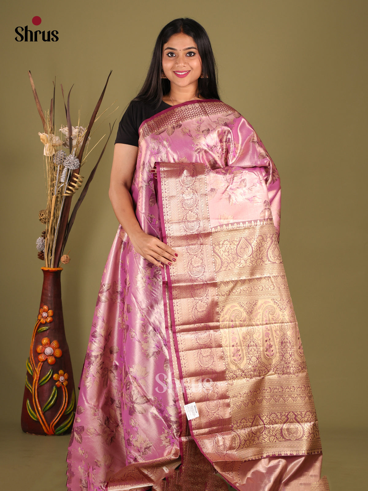 Lavender & Purple - Kanchipuram-halfpure Saree - Shop on Shrus.com