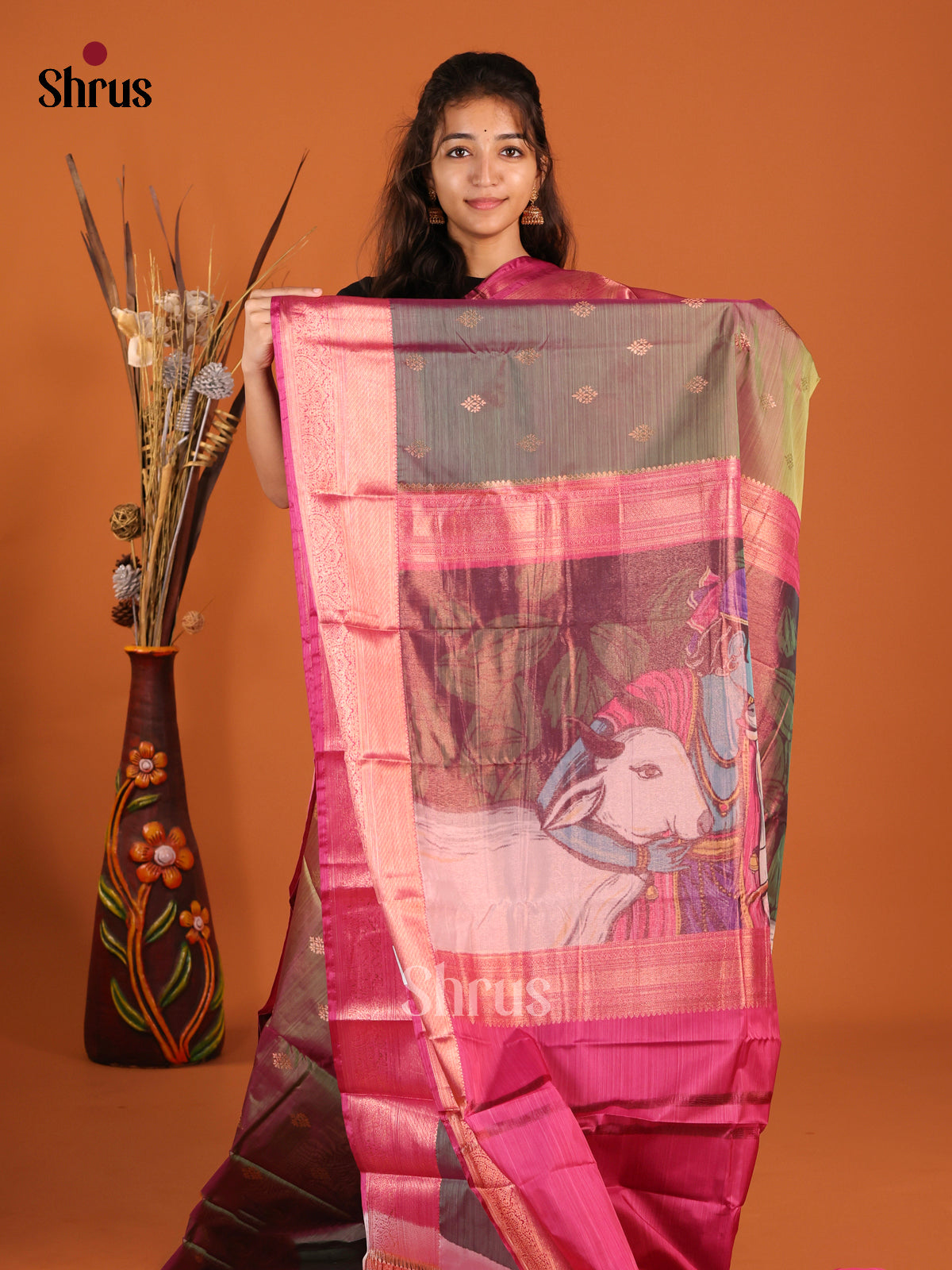 Mustard & Purple - Kanchipuram-halfpure Saree