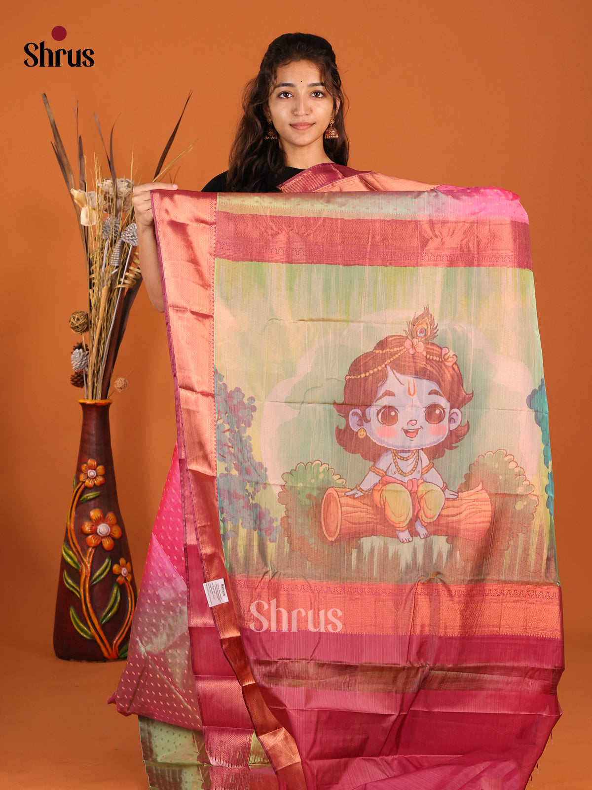 Pink & Maroon - Kanchipuram-halfpure Saree - Shop on Shrus.com