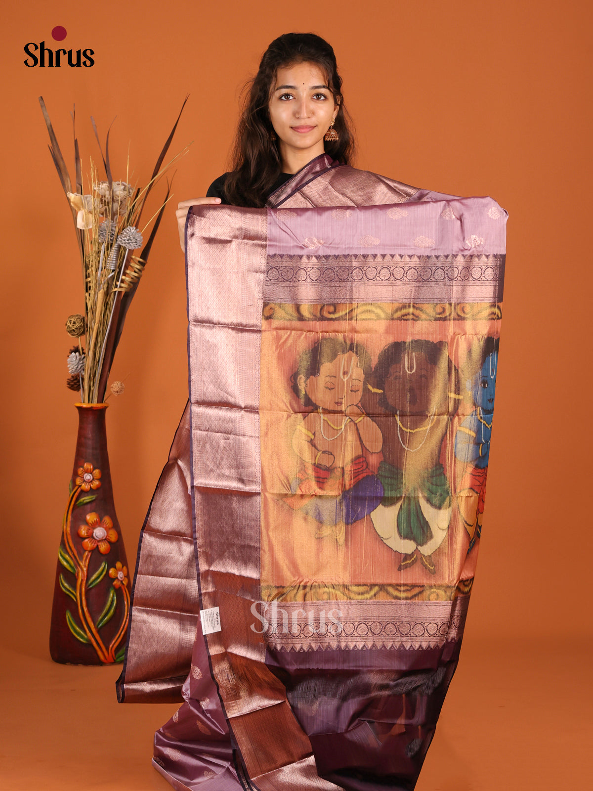 lavender krishna Kanchipuram-halfpure Saree