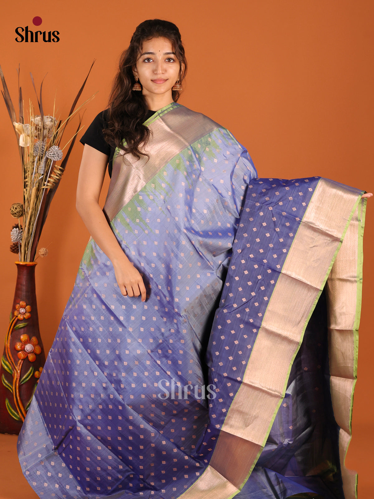 Blue & Green- Kanchipuram-halfpure Saree