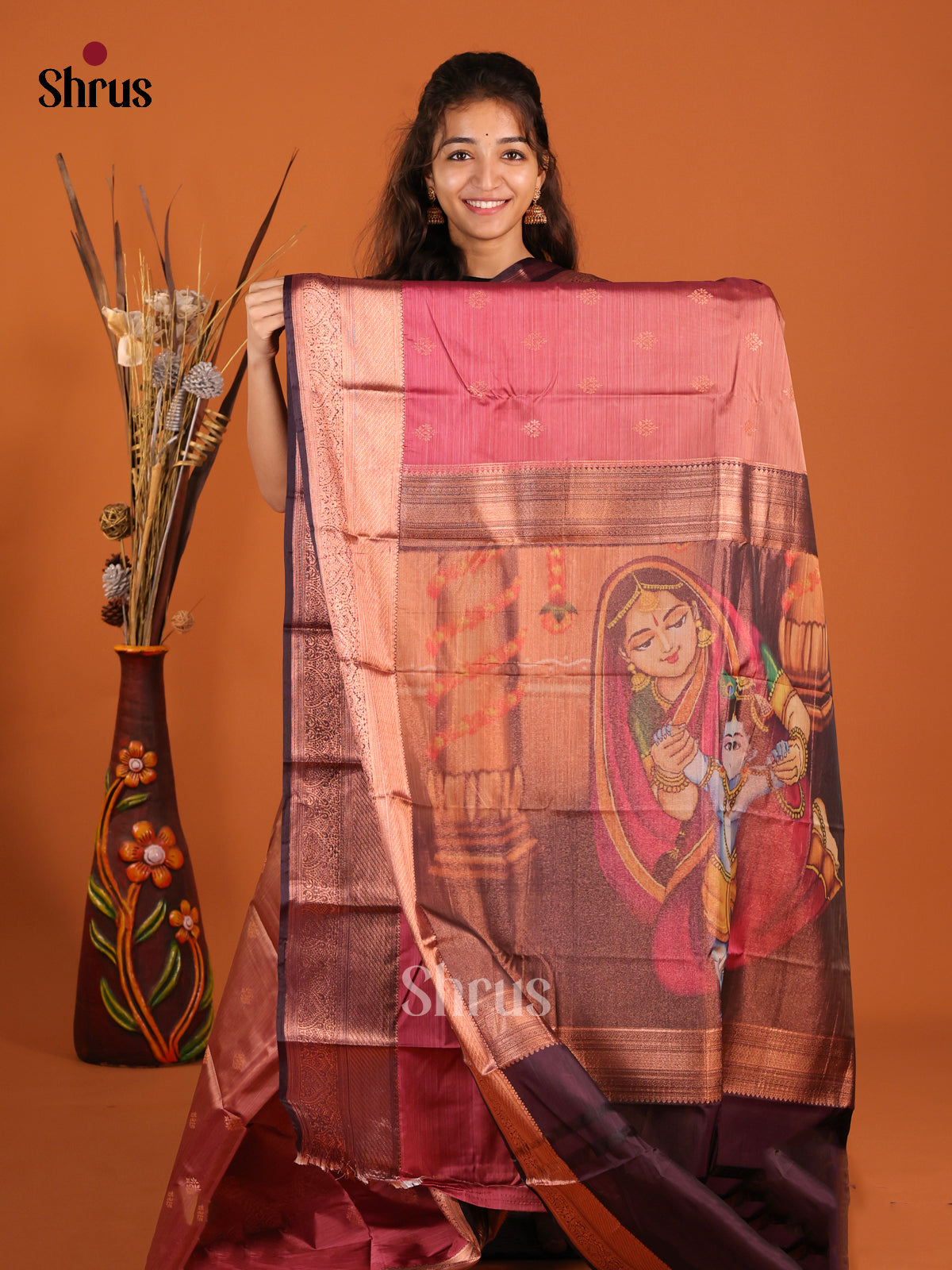 Maroon & Brown - Kanchipuram-halfpure Saree - Shop on Shrus.com