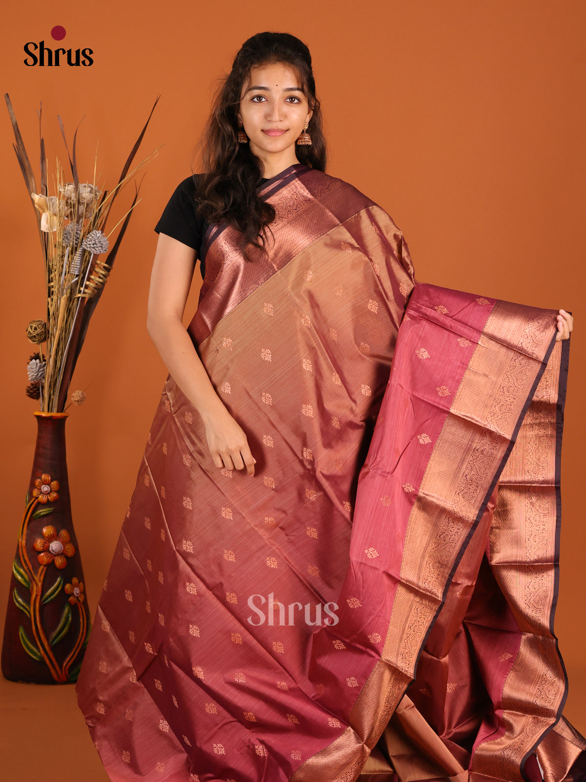 Maroon & Brown - Kanchipuram-halfpure Saree - Shop on Shrus.com