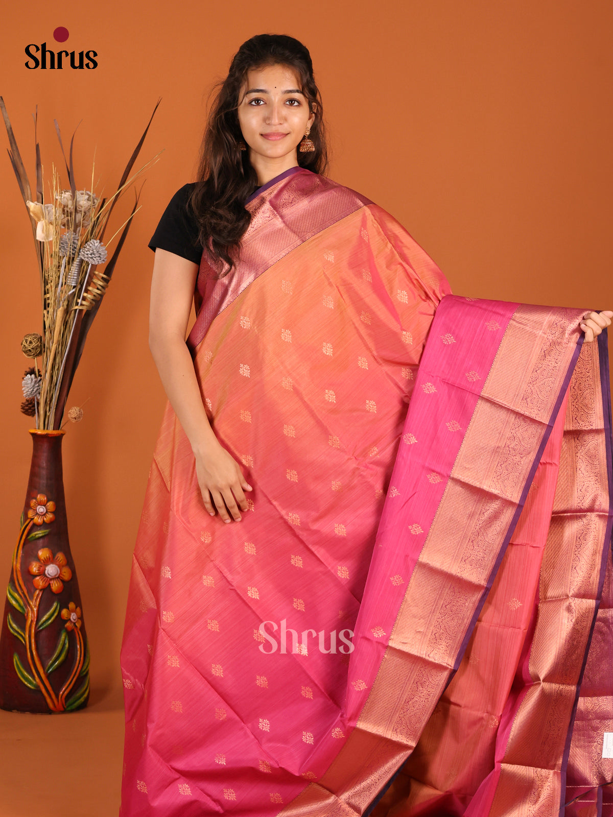 Pink & Purple - Kanchipuram-halfpure Saree - Shop on Shrus.com