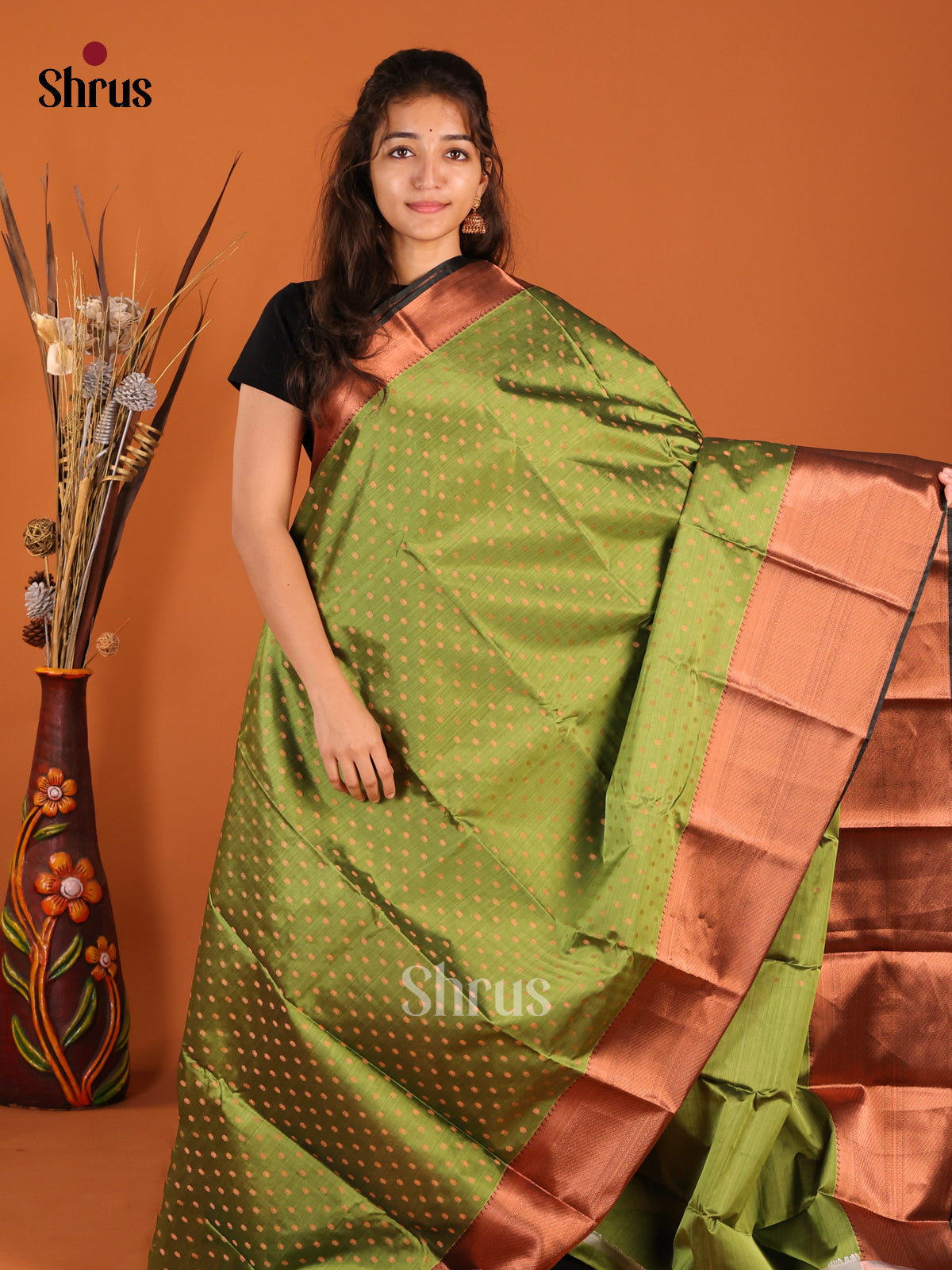 Green & Dark Green - Kanchipuram-halfpure Saree 1
