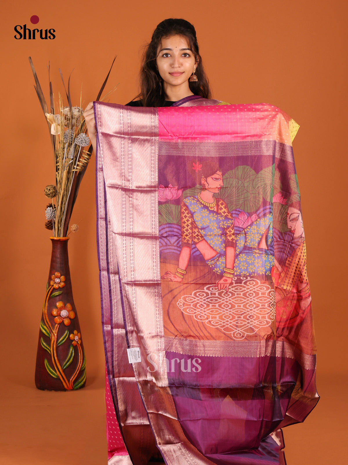 Pink & Purple - Kanchipuram-halfpure Saree - Shop on Shrus.com